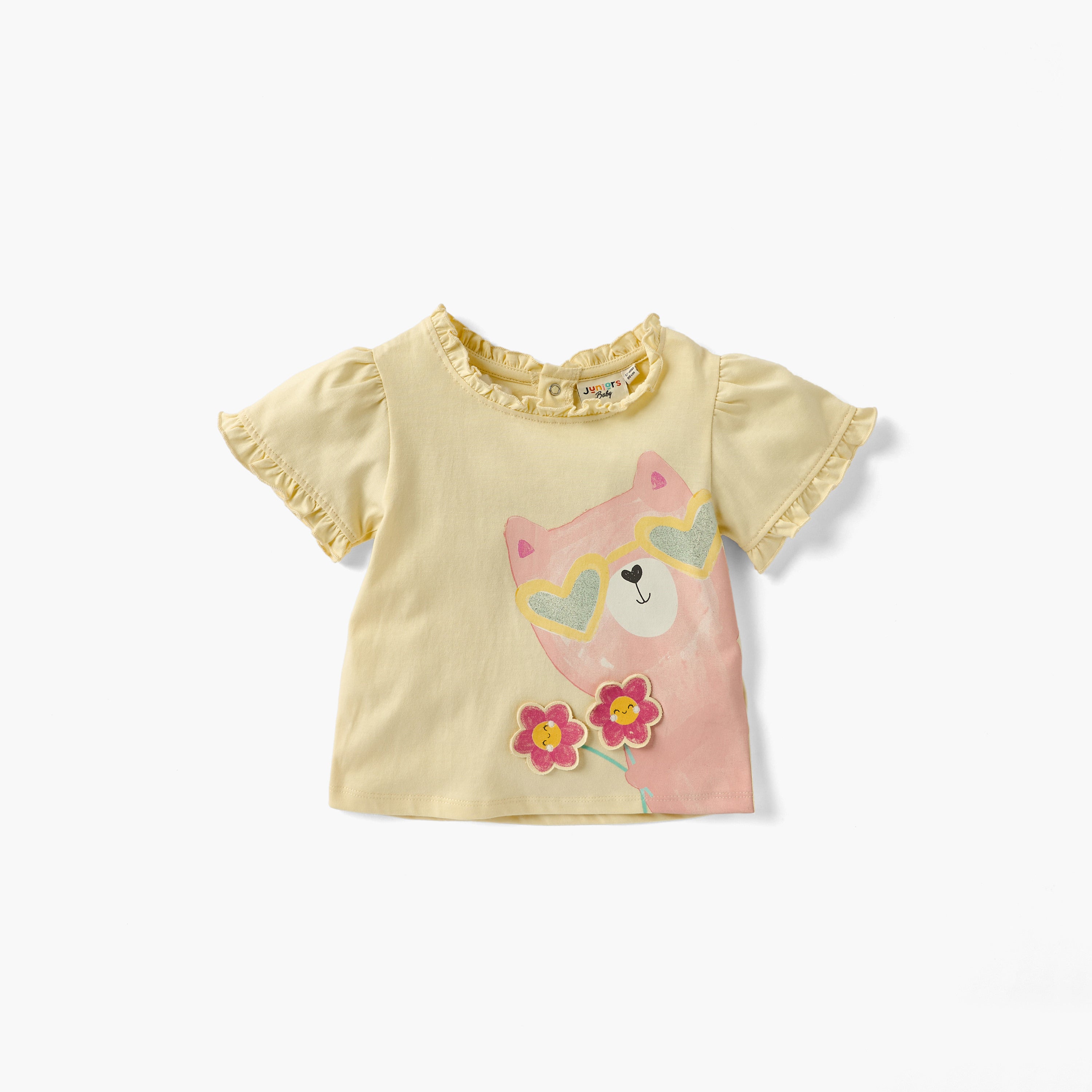 Juniors Floral Detail T-shirt with Short Sleeves - Set of 2