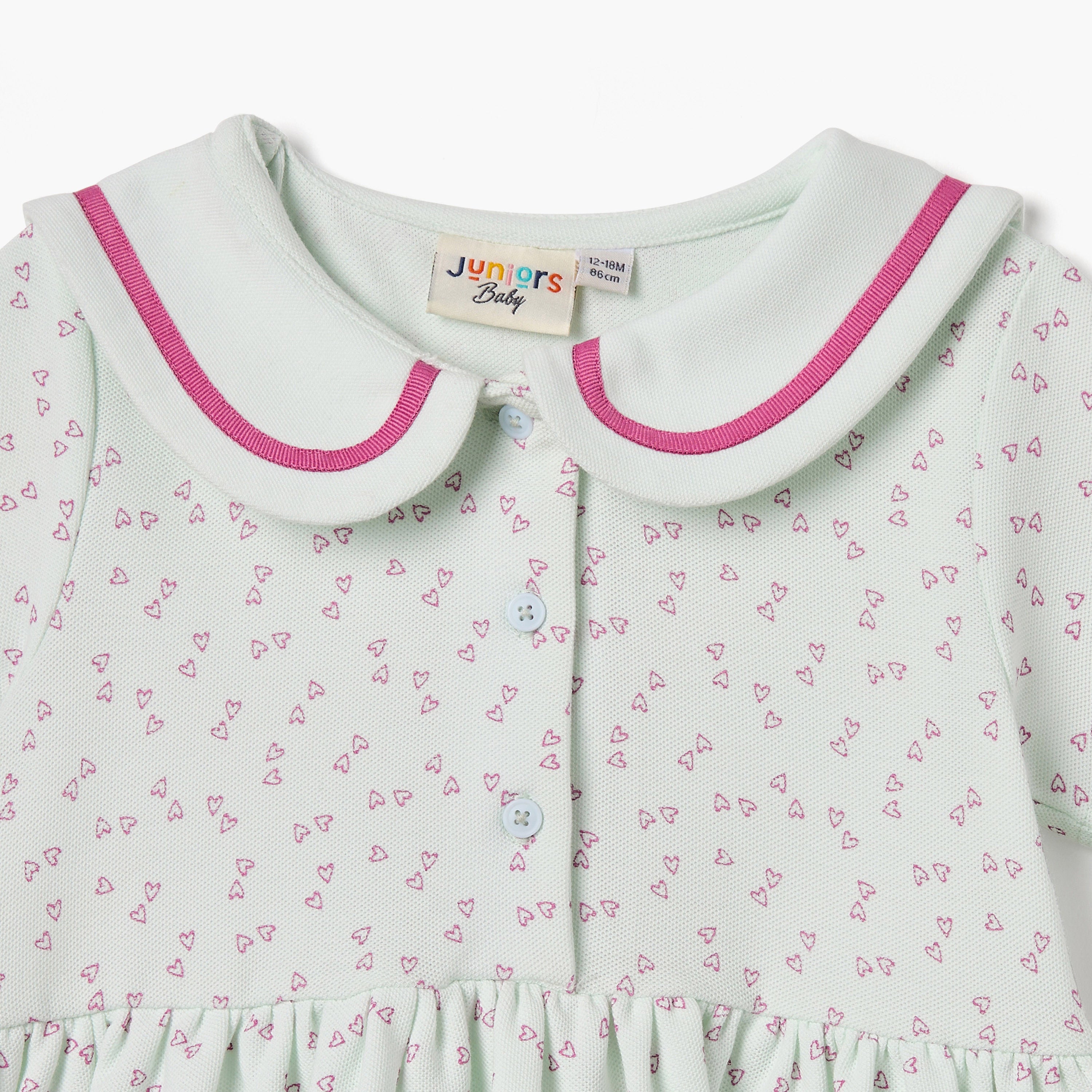 Juniors Heart Print Polo Dress with Short Sleeves