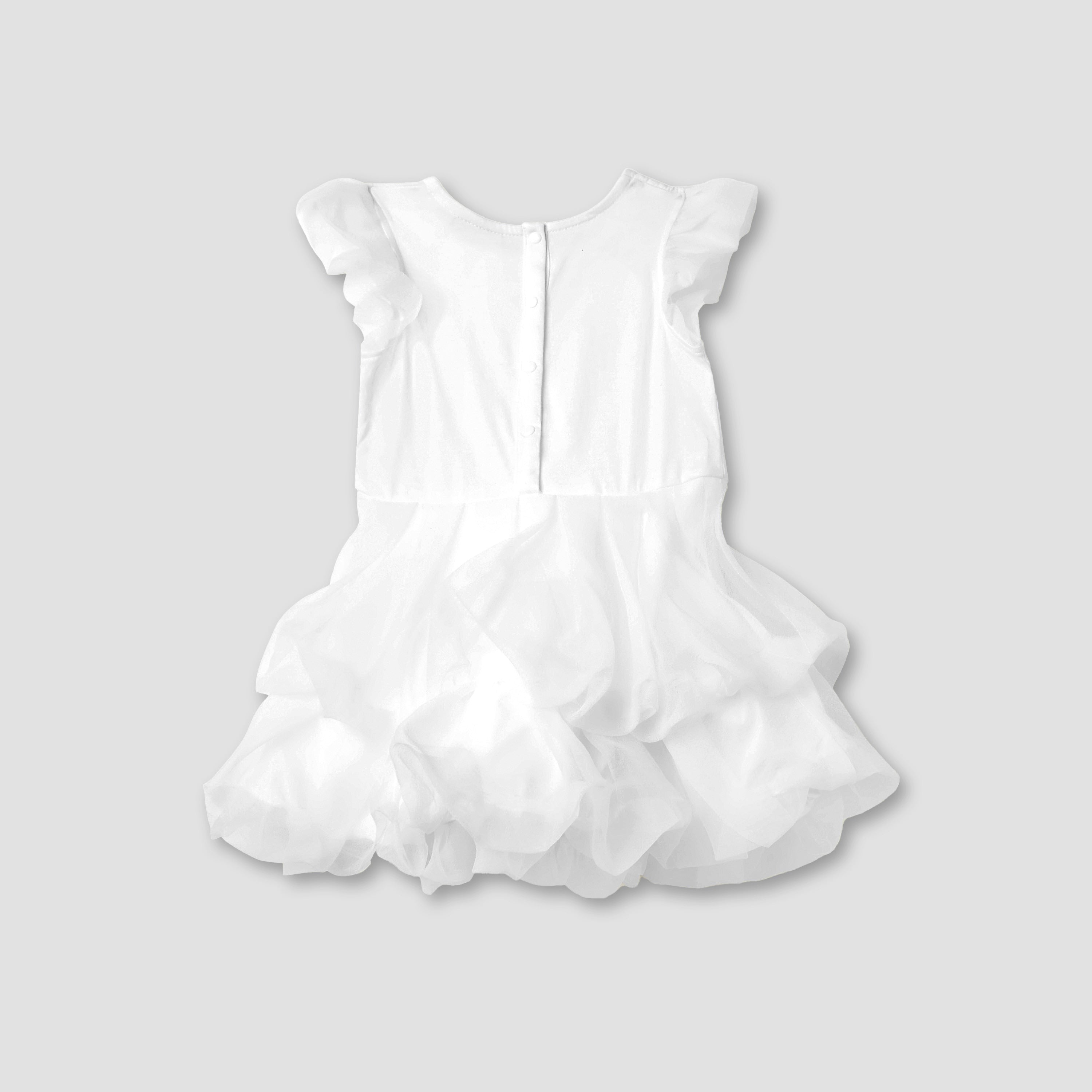 Juniors Solid Round Neck Dress with Short Sleeves and Ruffle Detail