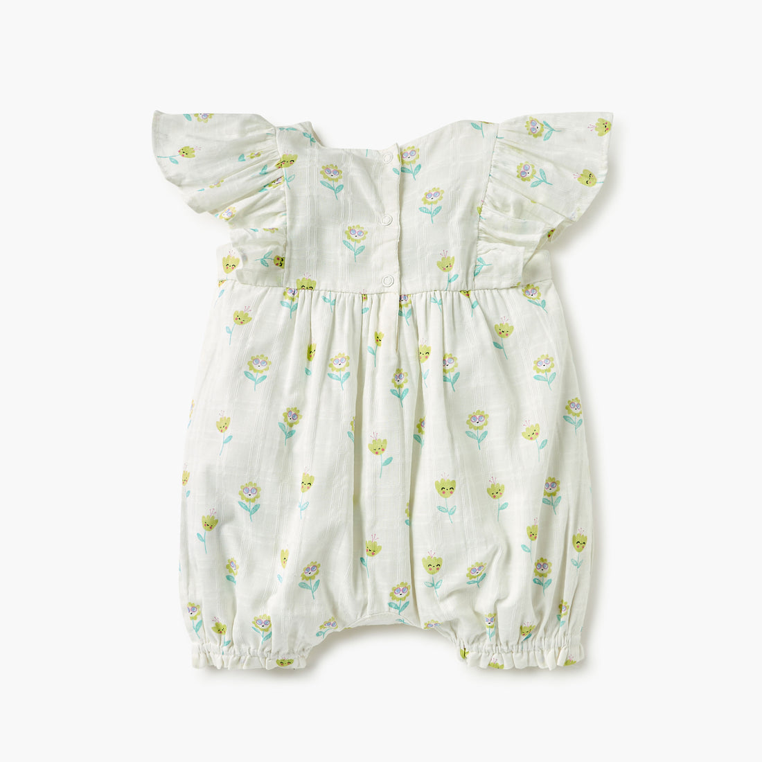 Juniors Floral Print Romper with V-neck and Short Sleeves