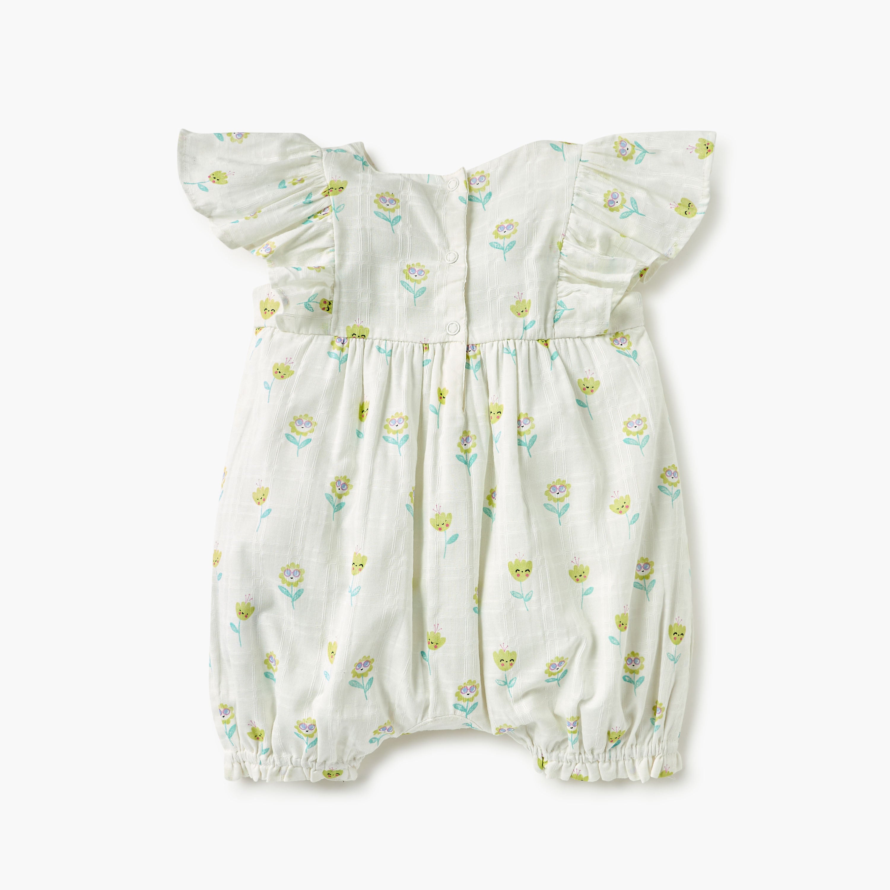 Juniors Floral Print Romper with V-neck and Short Sleeves