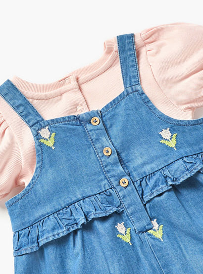 Juniors Embroidered Dungaree and T-shirt Set-baby-girls-clothing-setsandcoords-image-6