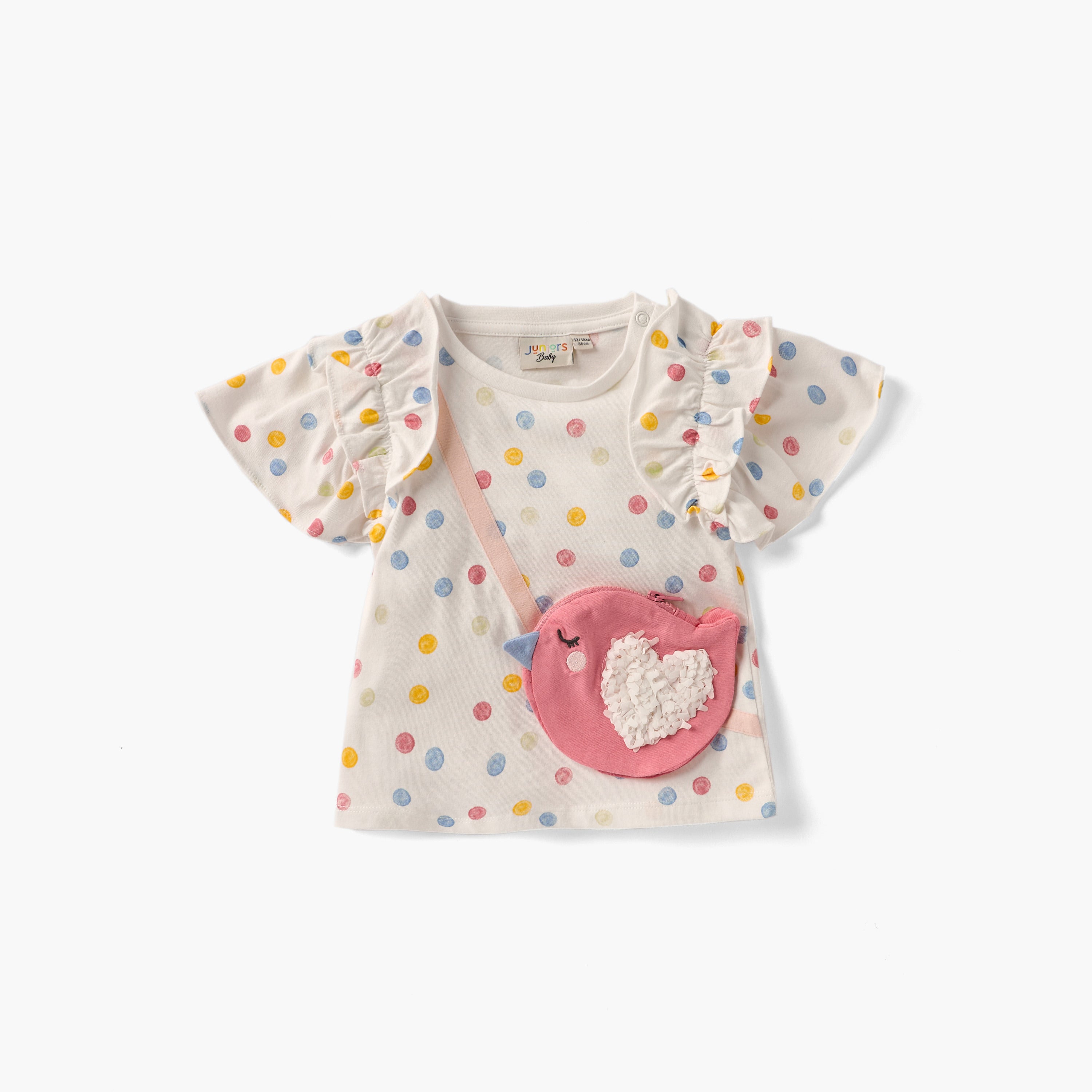 Juniors Printed T-shirt and Schiffli Detail Skirt Set
