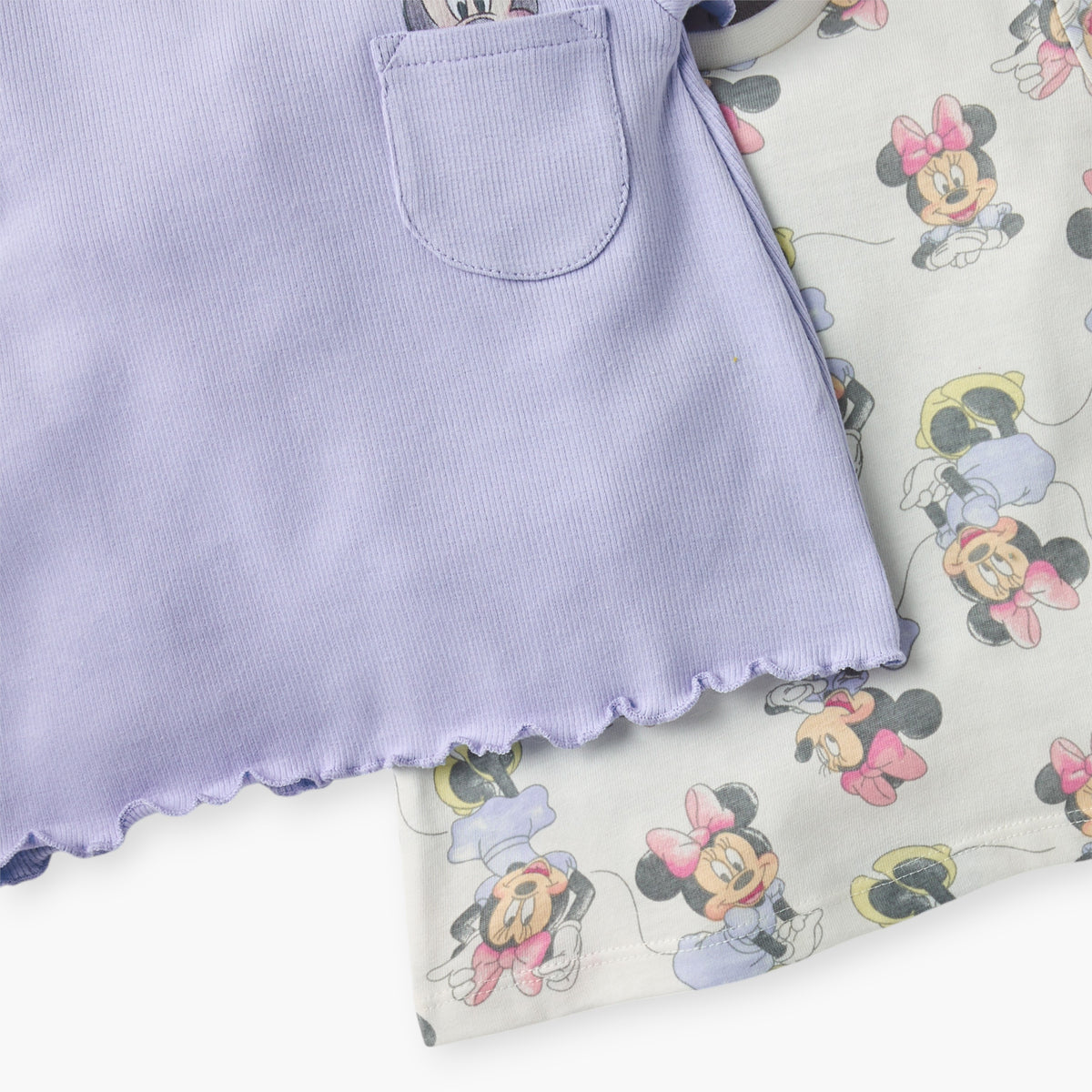 Disney Minnie Mouse Print Crew Neck T-shirt with Button Closure - Set of 2