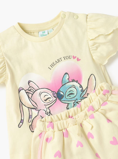 Disney Stitch and Angel Print T-shirt and Shorts Set-baby-girls-clothing-setsandcoords-image-4