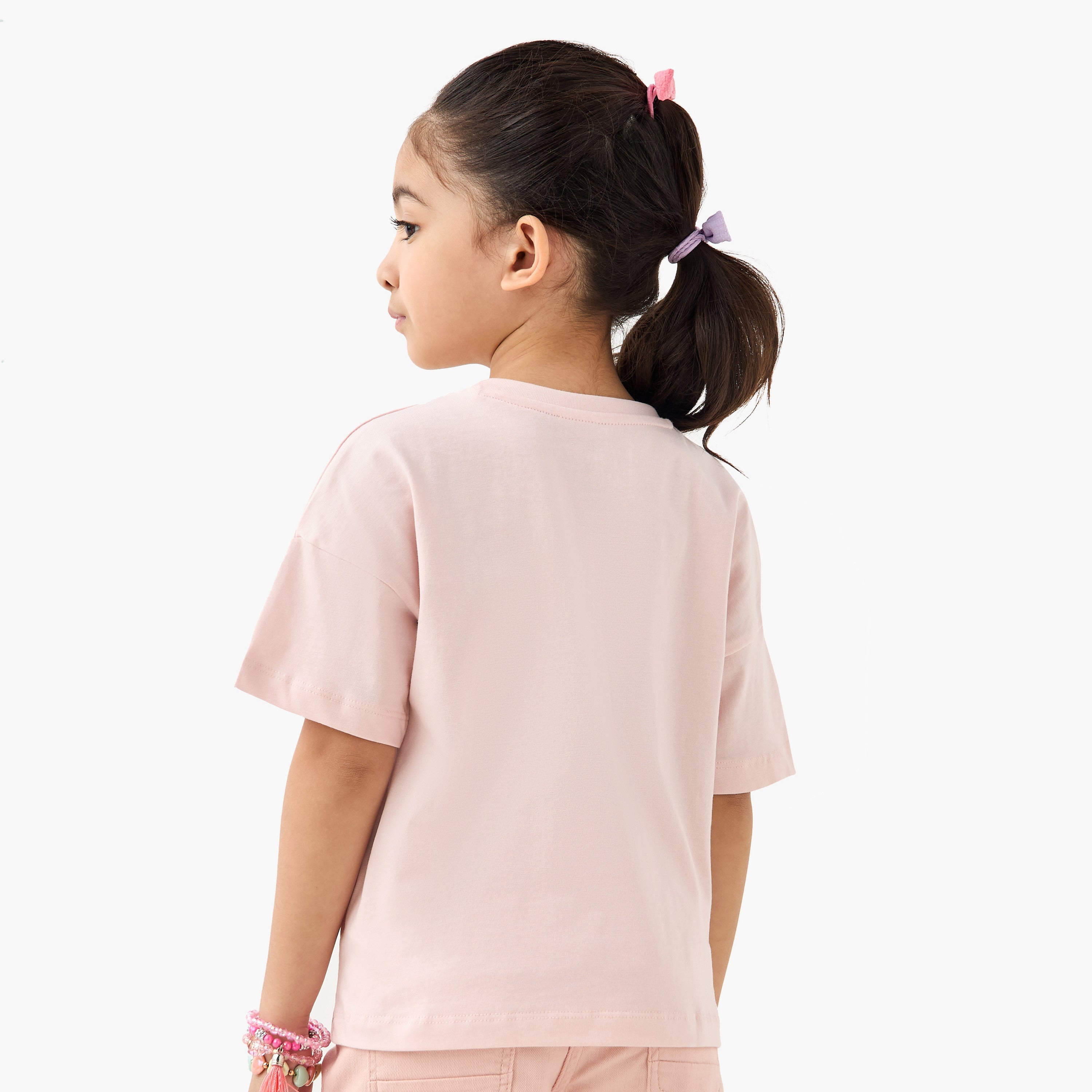 Juniors Heart Print T-shirt with Short Sleeves