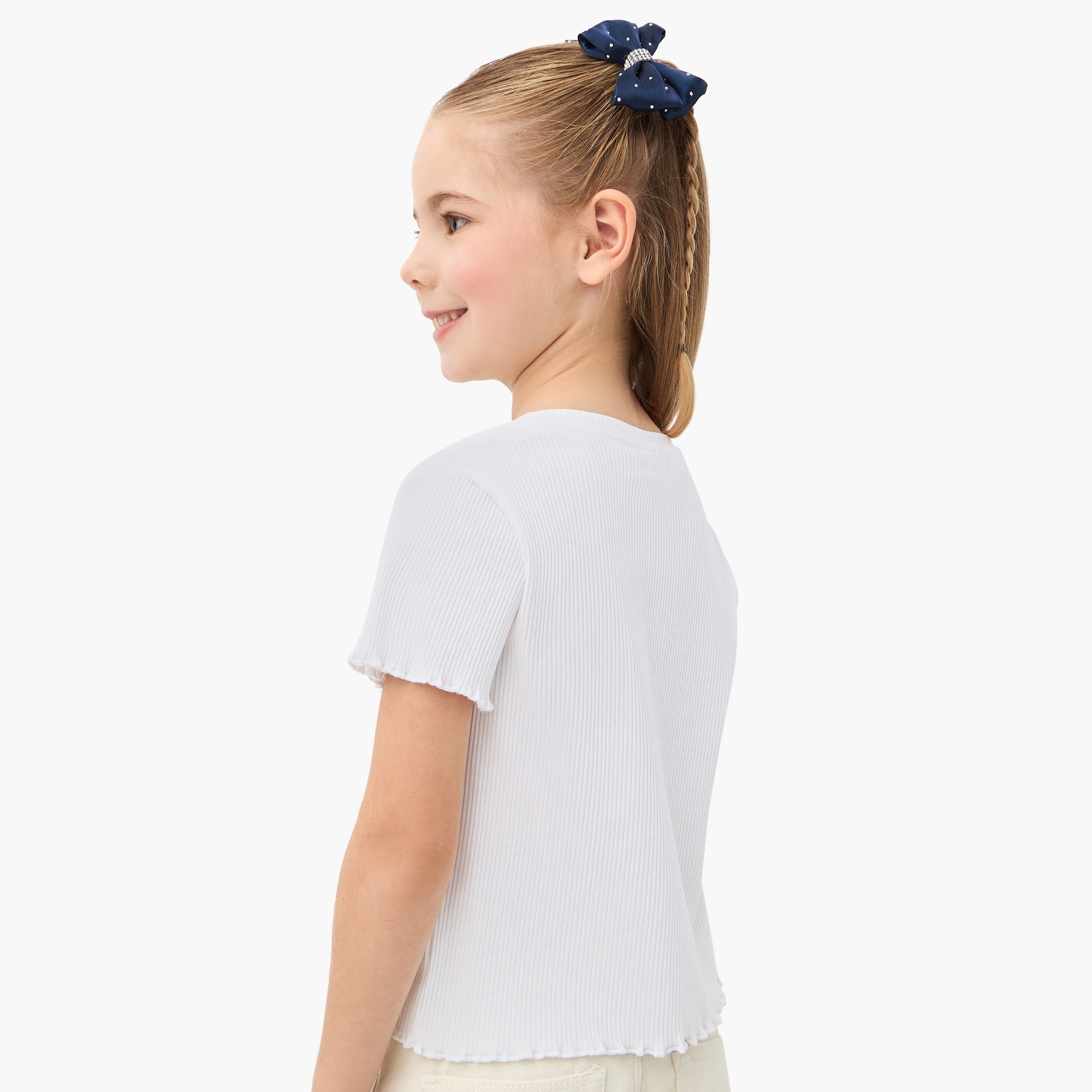 Juniors Ribbed Crew Neck T-shirt with Lettuce Hem