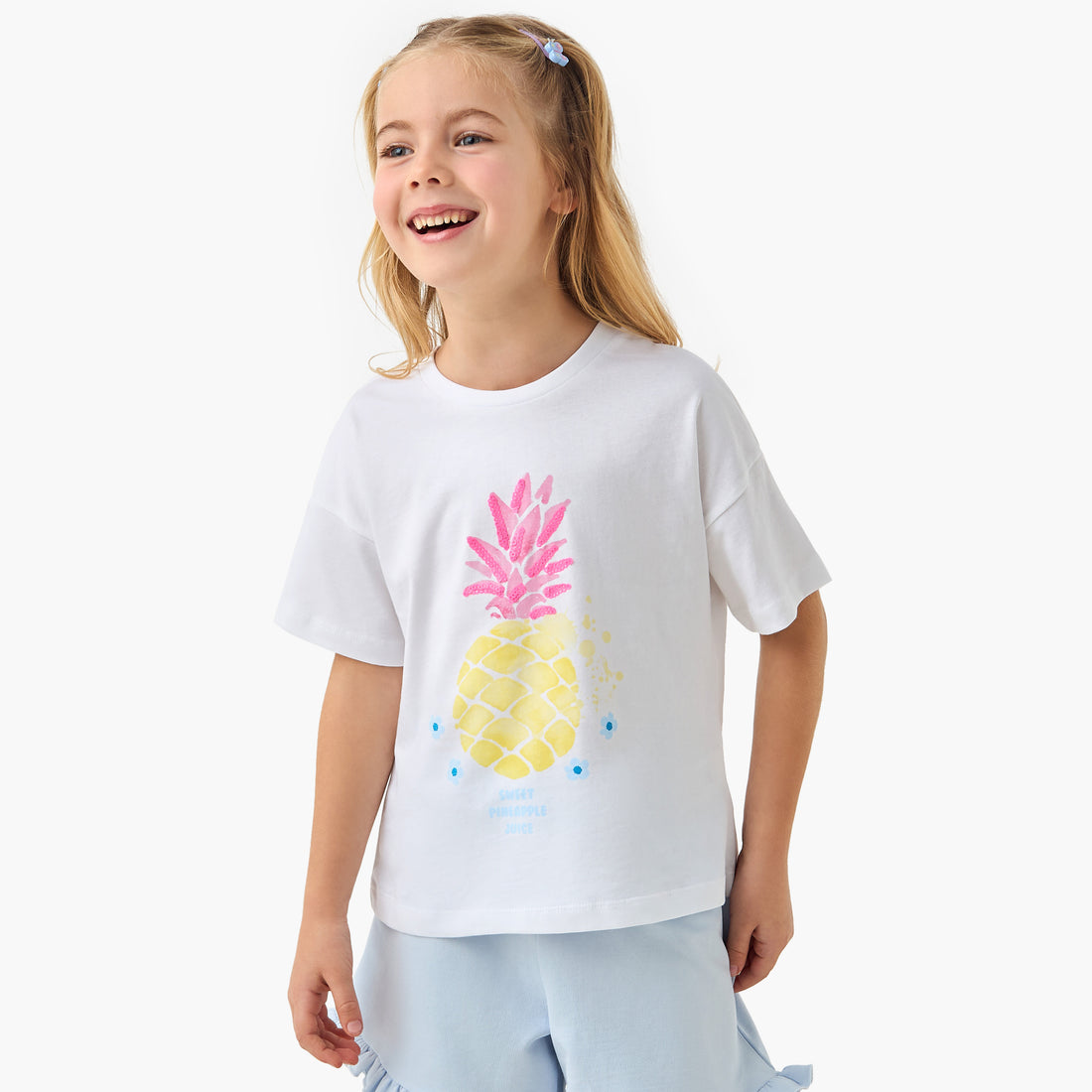 Juniors Graphic Print Crew Neck T-shirt with Short Sleeves - White / 1-2 yrs