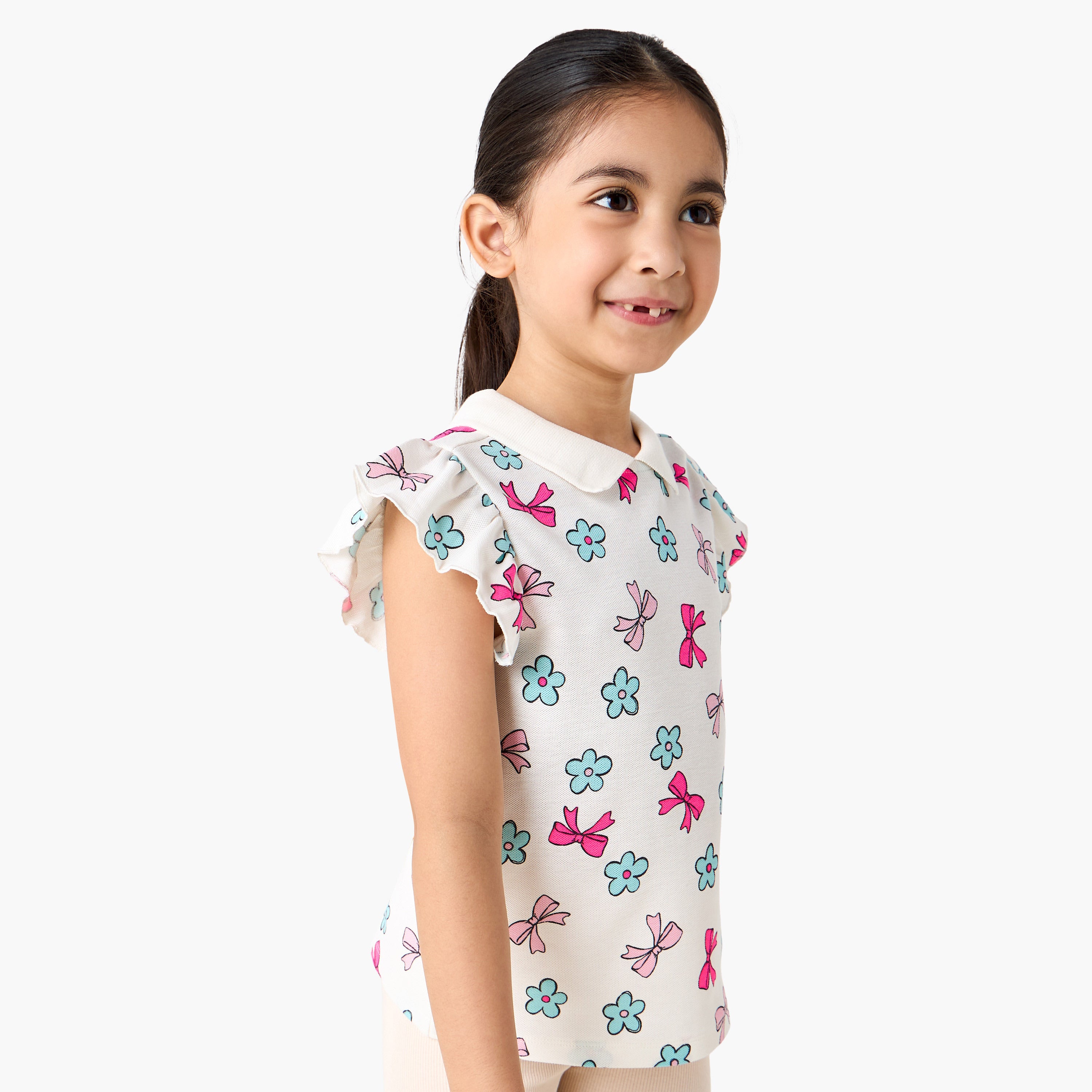 Juniors Printed Polo T-shirt with Short Sleeves