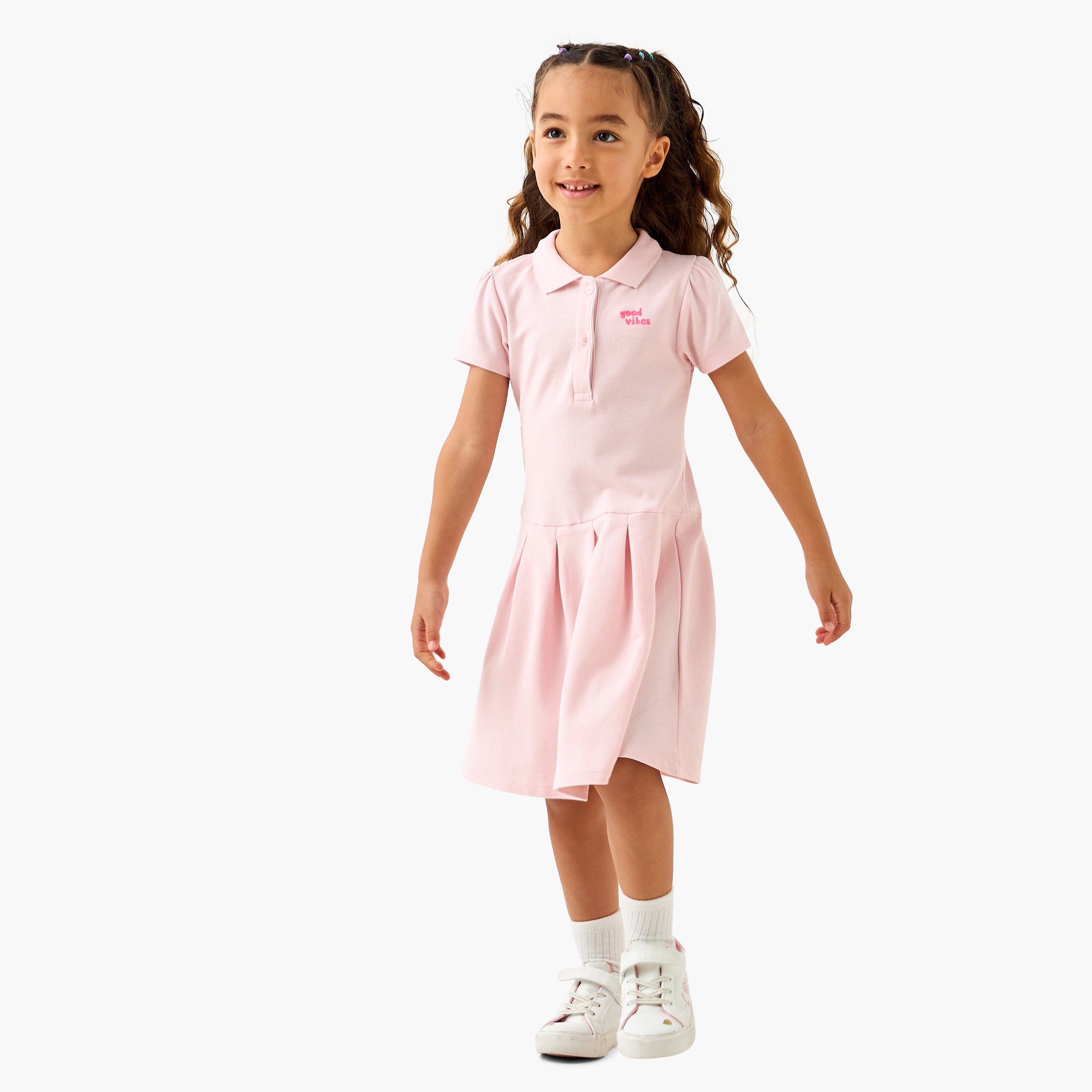 Juniors Embroidered Polo Dress with Short Sleeves