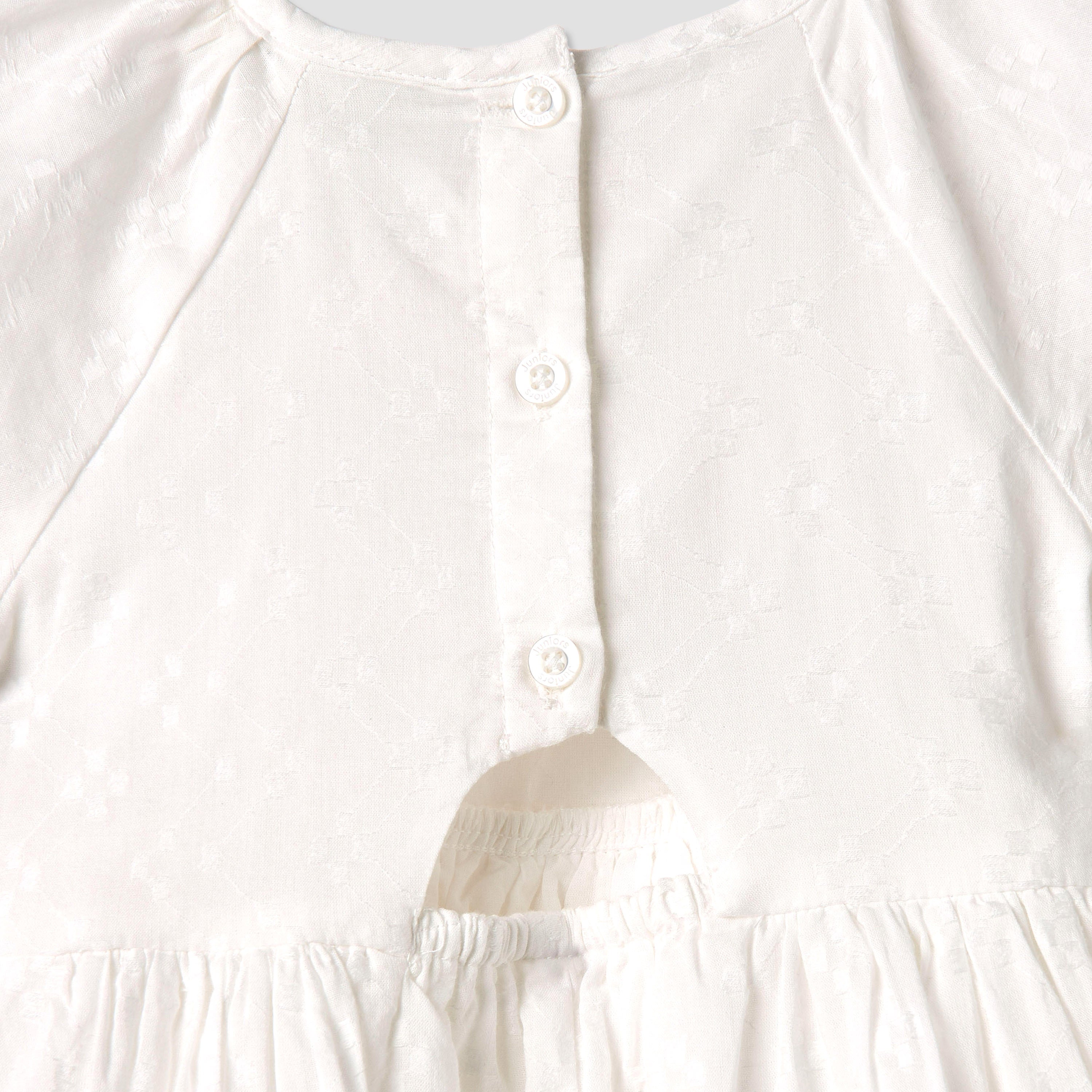 Juniors Textured A-line Round Neck Dress with Short Sleeves and Cutout Detail