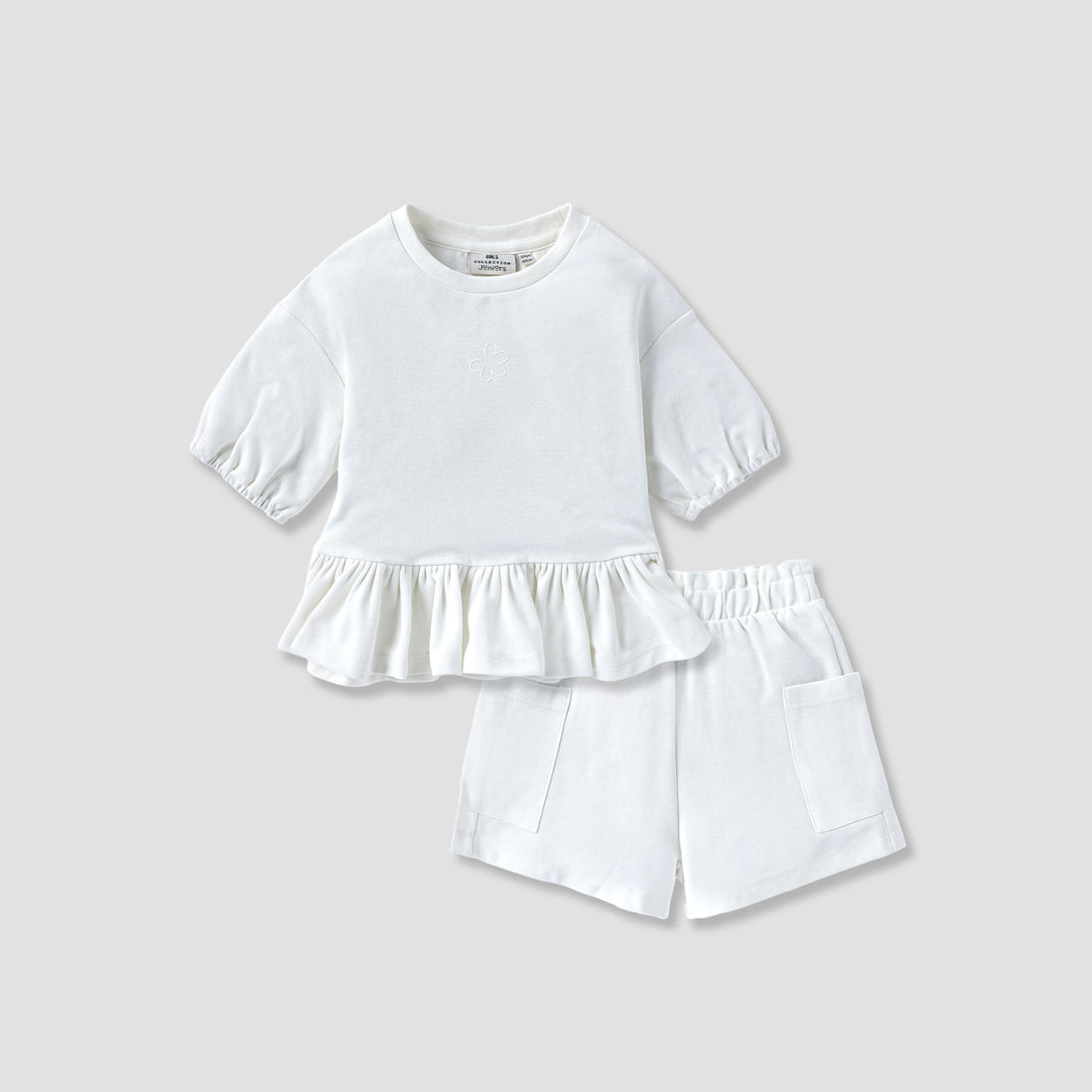 Juniors Textured Peplum Top and Shorts Set - White / 5-6 yrs