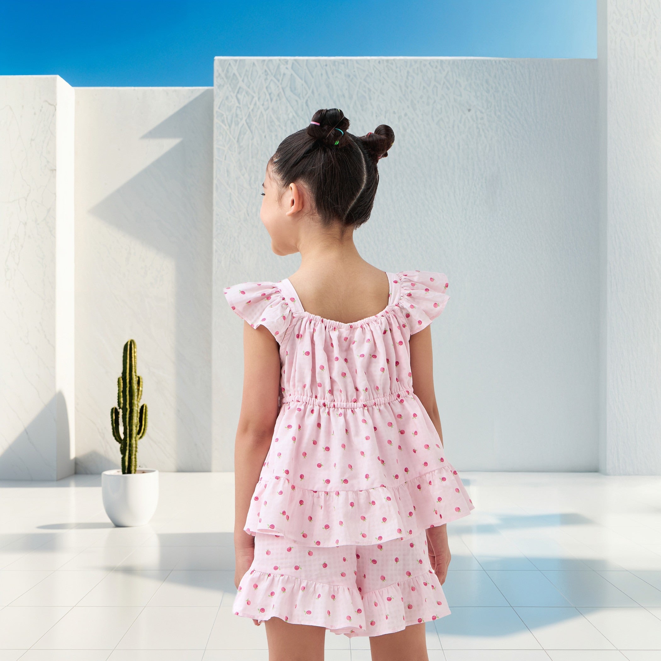 Juniors Fruit Print Sleeveless Peplum Top and Shorts Set