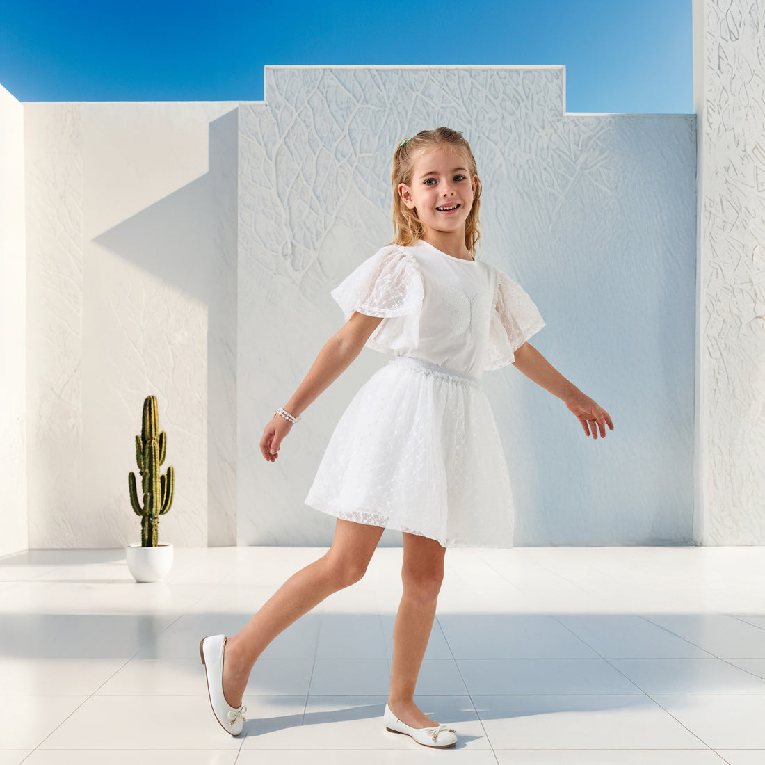 Juniors Butterfly Sequinned Top and Skirt Set - White / 5-6 yrs