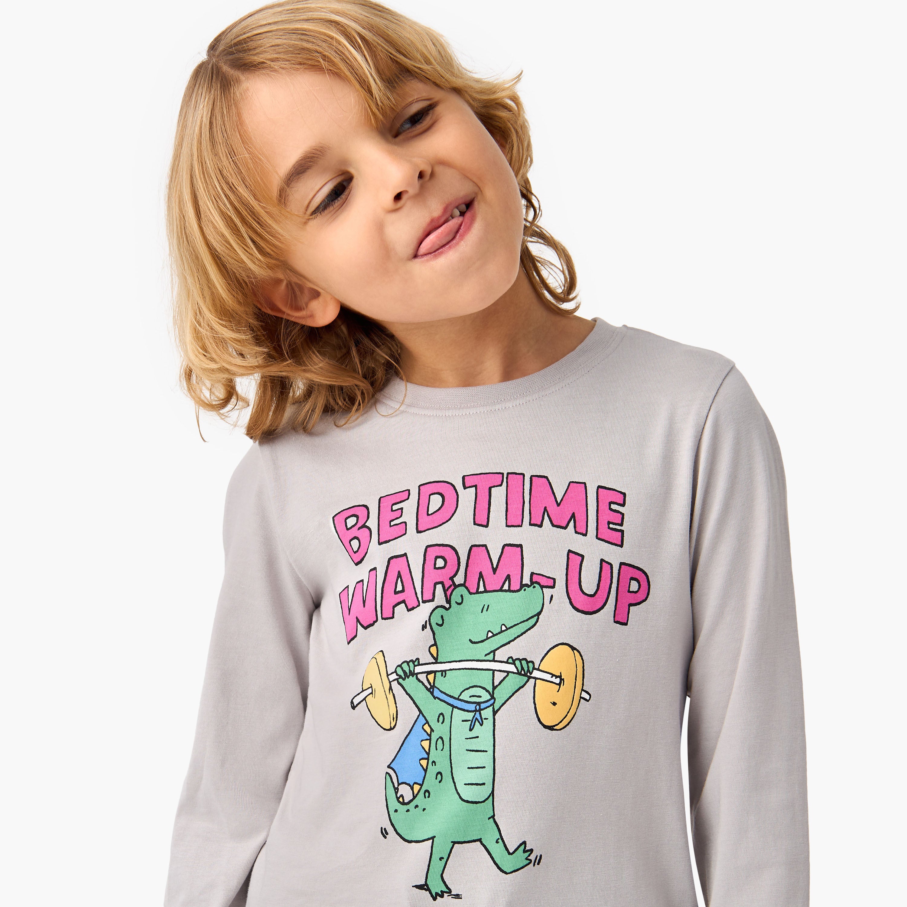 Juniors Dino Print T-shirt and Solid Pyjama Set