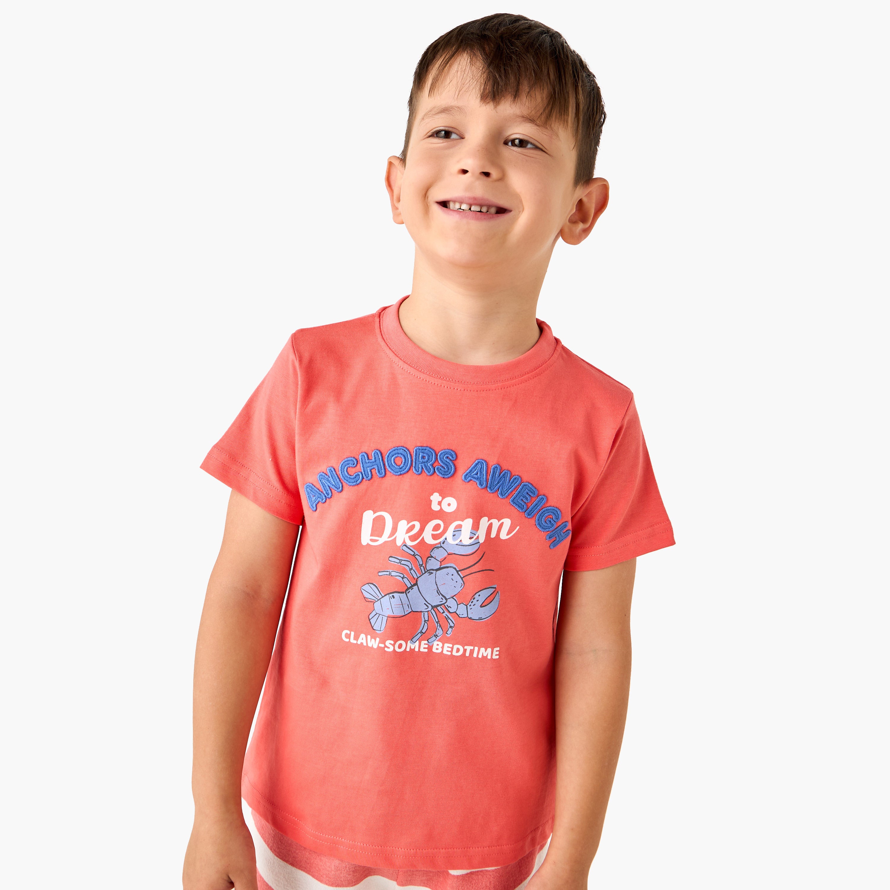 Juniors Lobster Print T-shirt and Striped Shorts Set