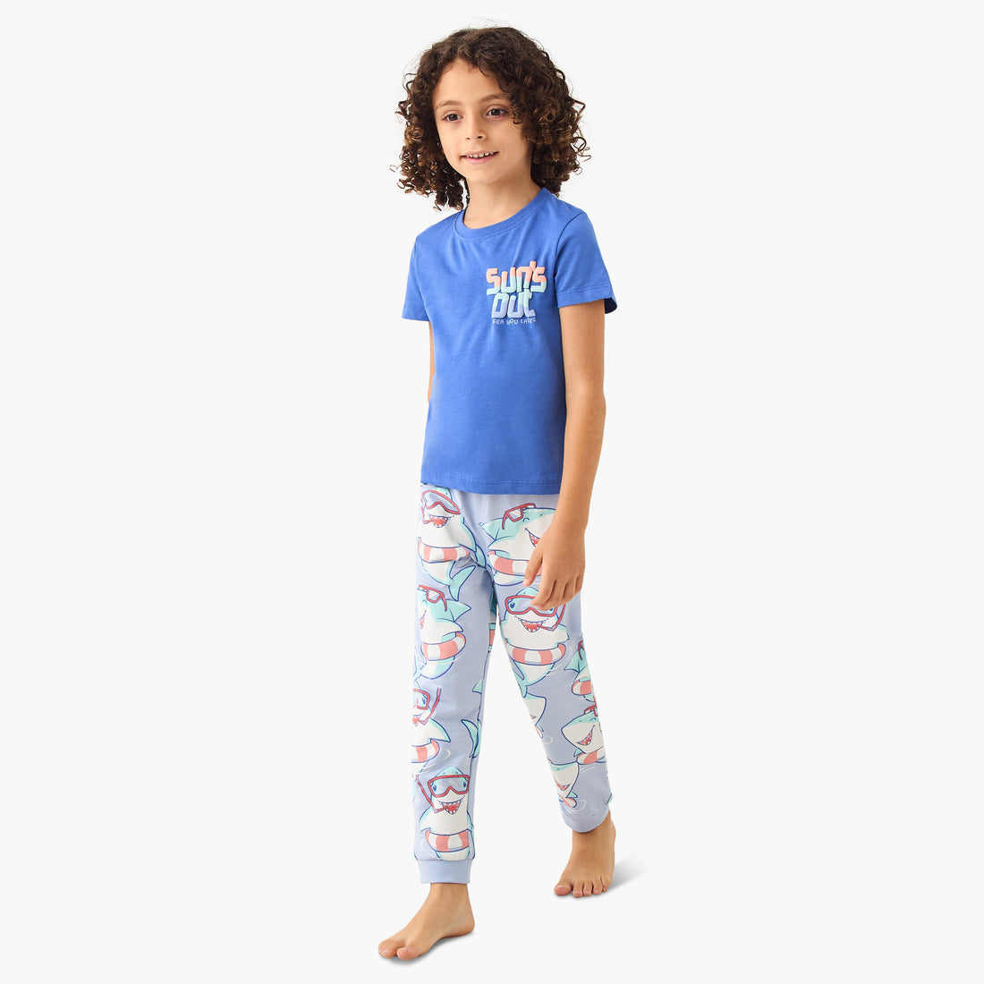 Juniors Shark Print T-shirt and Pyjama Set - Blue / 2-3 yrs
