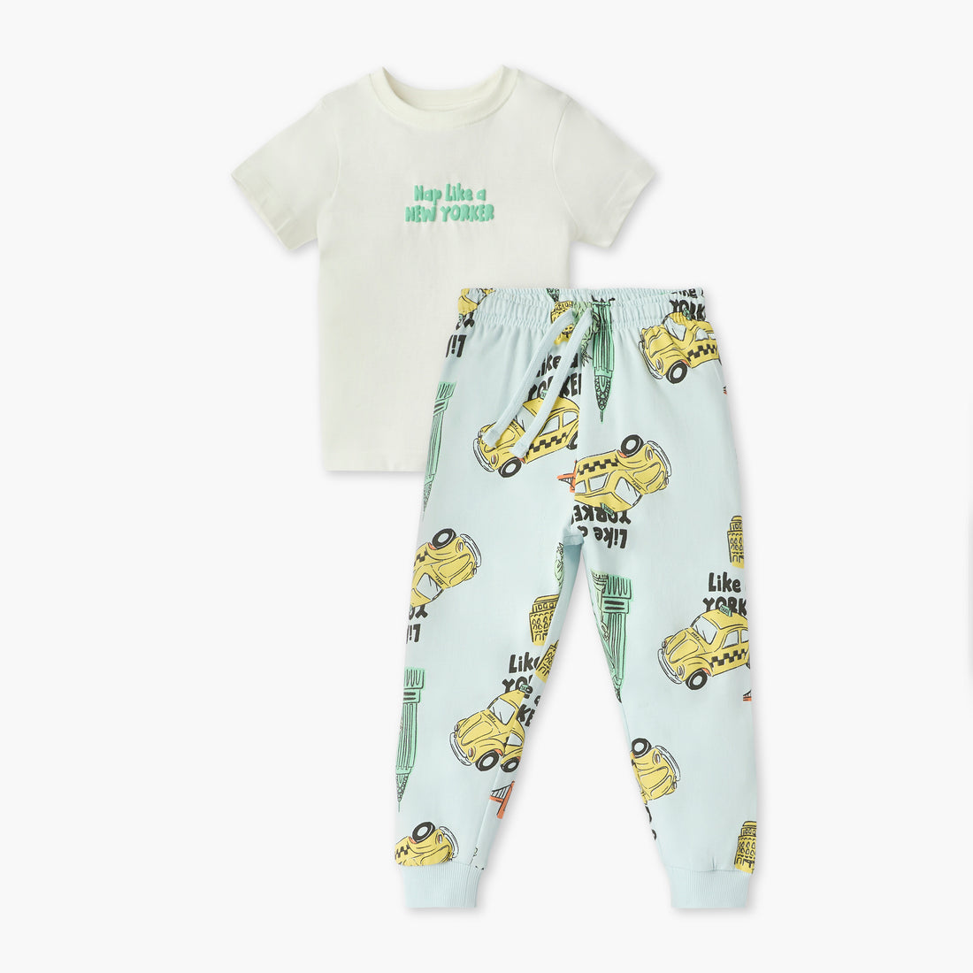 Juniors Printed T-shirt and Pyjama Set - White / 6-7 yrs