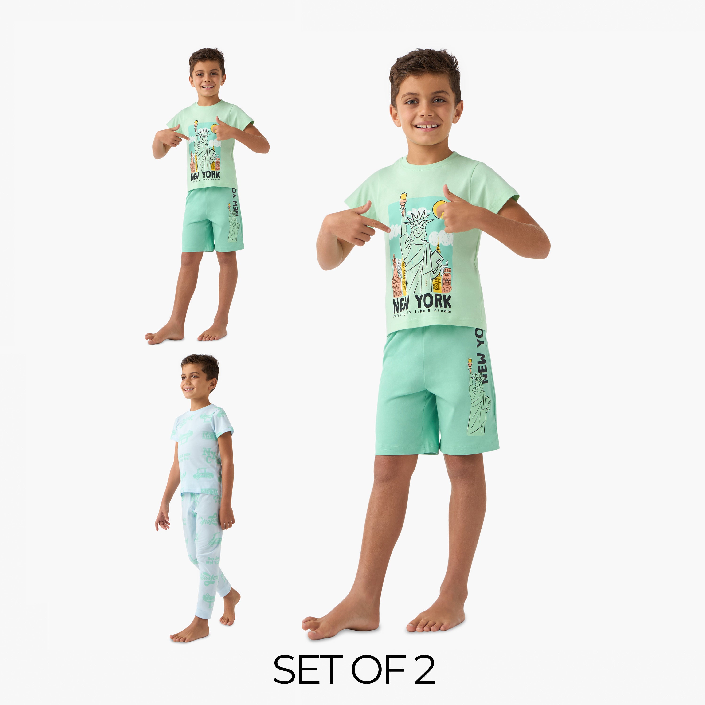 Set of 2 Juniors Printed T-shirt and Pyjamas - Multicolour / 2-3 yrs