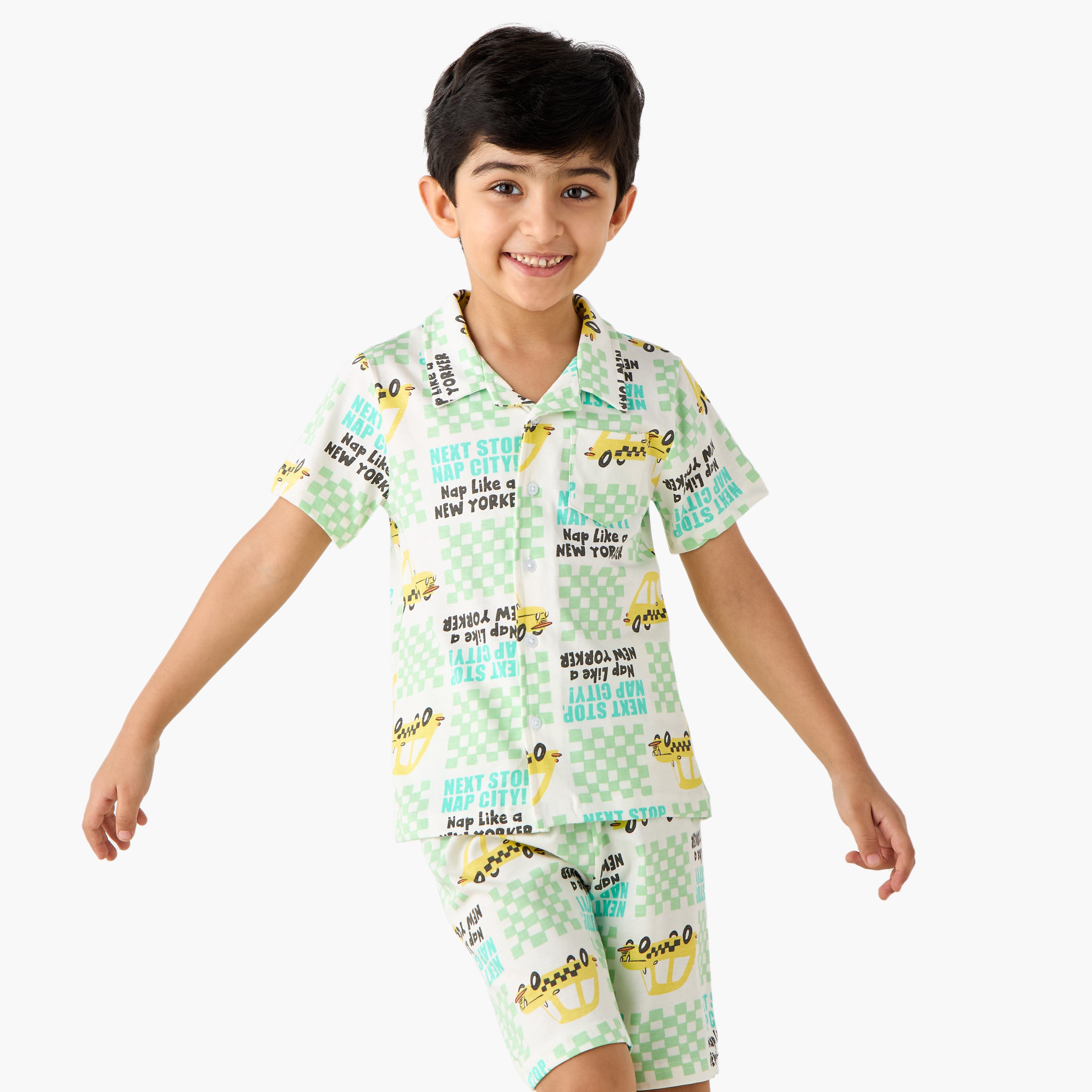 Juniors Taxi Print Shirt and Shorts Set