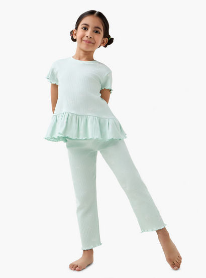 Juniors Bow Print Top and Pyjama Set-girls-clothing-nightwear-image-1