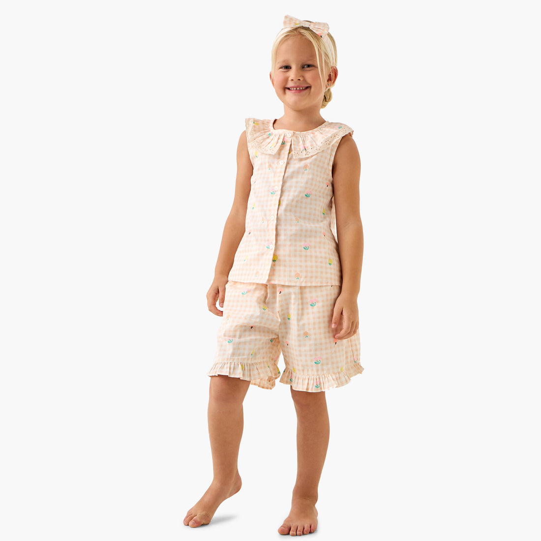 Juniors Checked Shorts and T-Shirt Set - Orange / 3-4 yrs