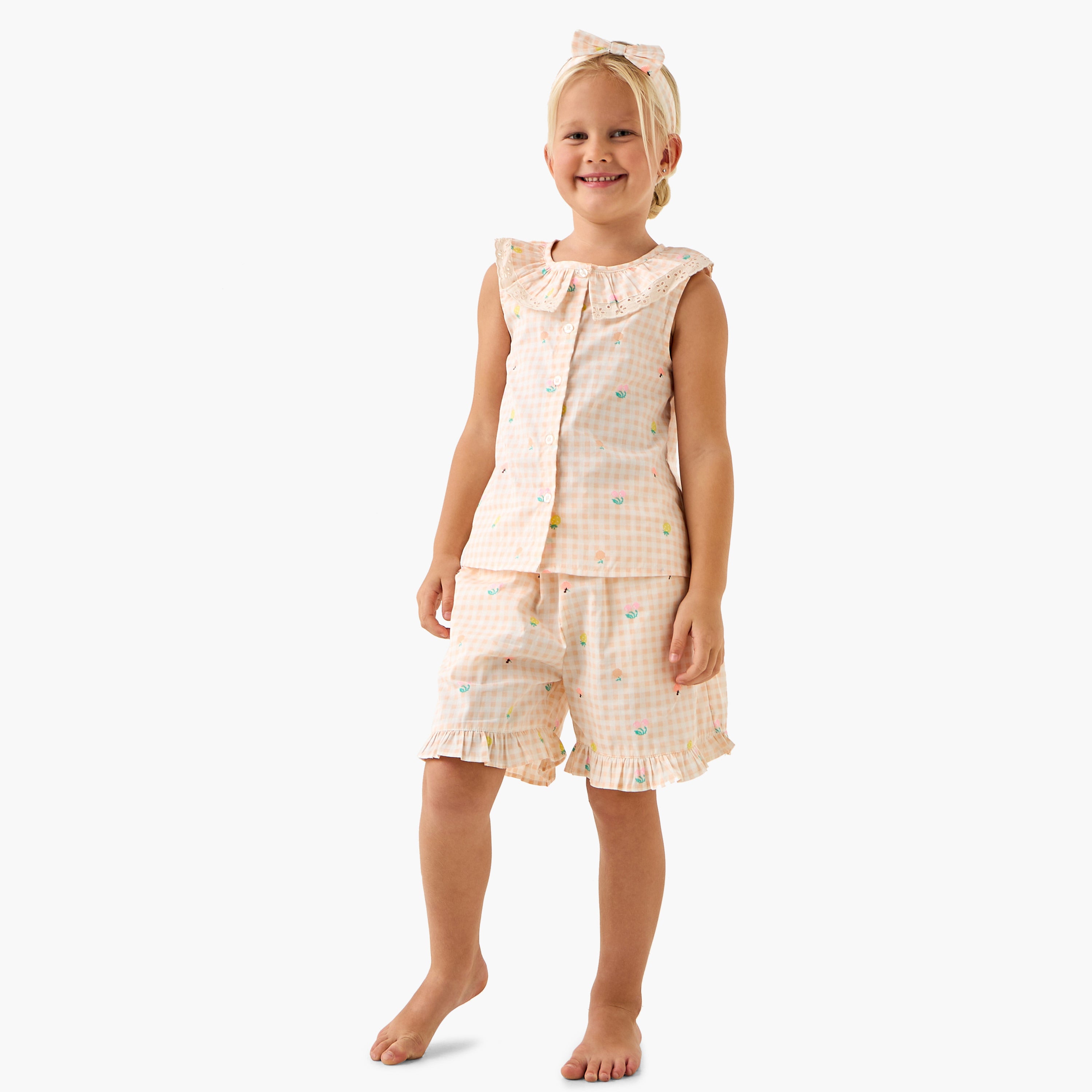 Juniors Checked Shorts and T-Shirt Set - Orange / 3-4 yrs