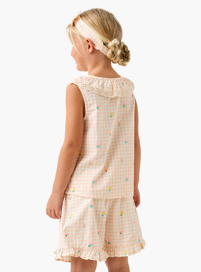 Juniors Checked Shorts and T-Shirt Set-boys-clothing-nightwear-image-4