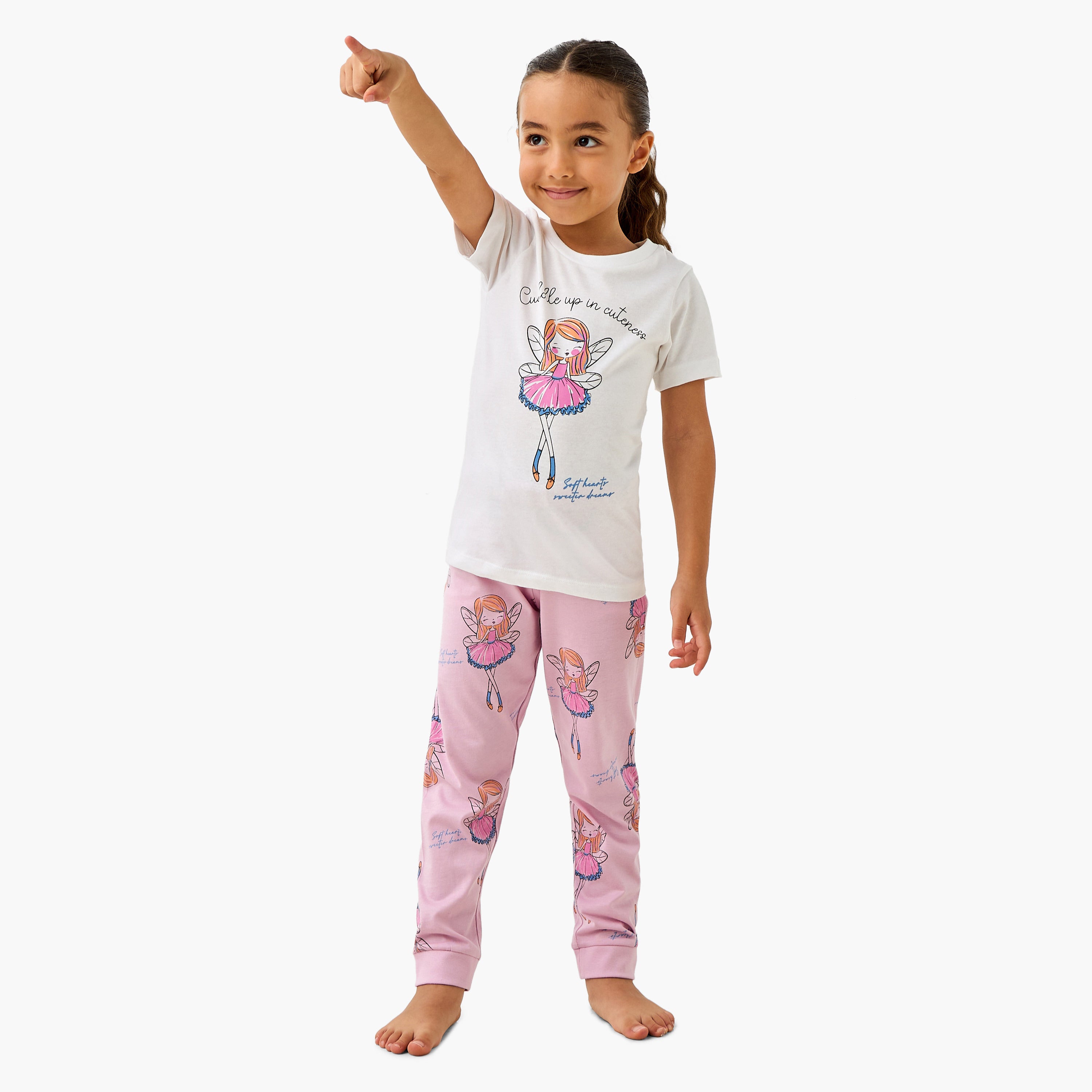 Juniors Ballerina Print T-shirt and Pyjama Set - Multicolour / 2-3 yrs