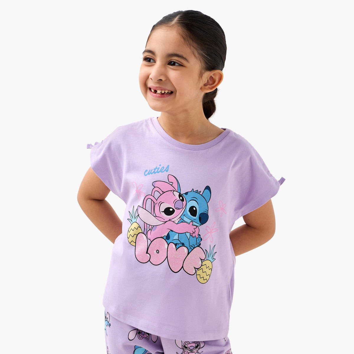 Disney Angel and Stitch Print T-shirt and Pyjama Set