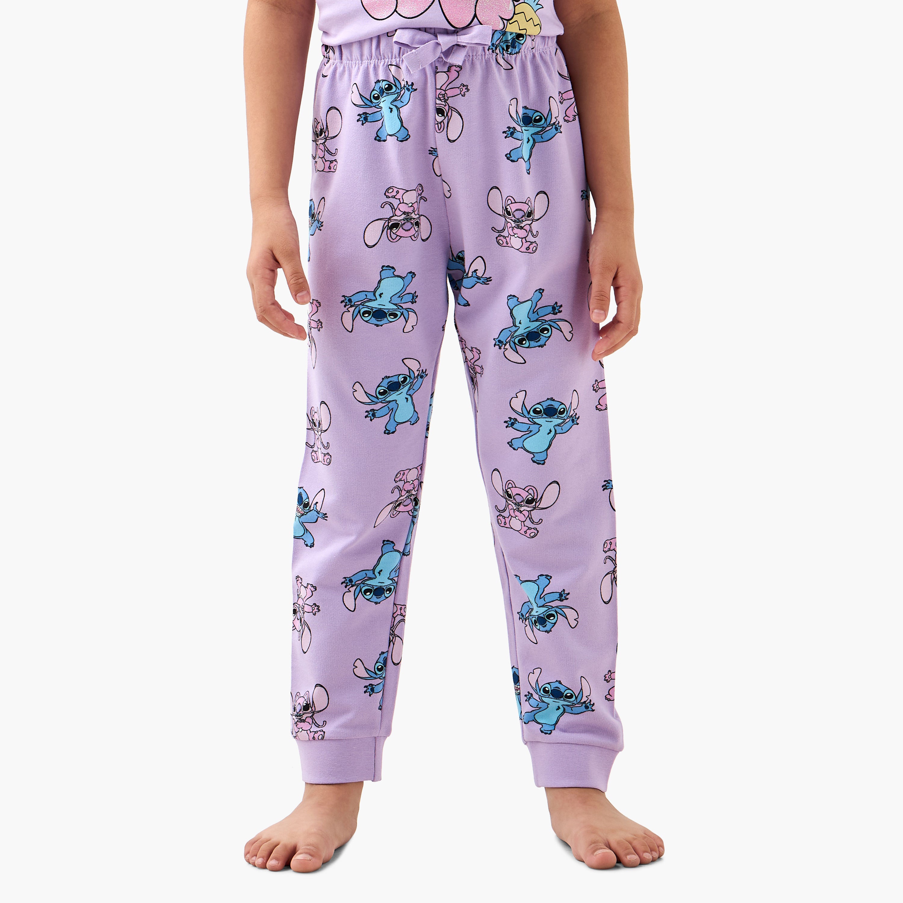 Disney Angel and Stitch Print T-shirt and Pyjama Set