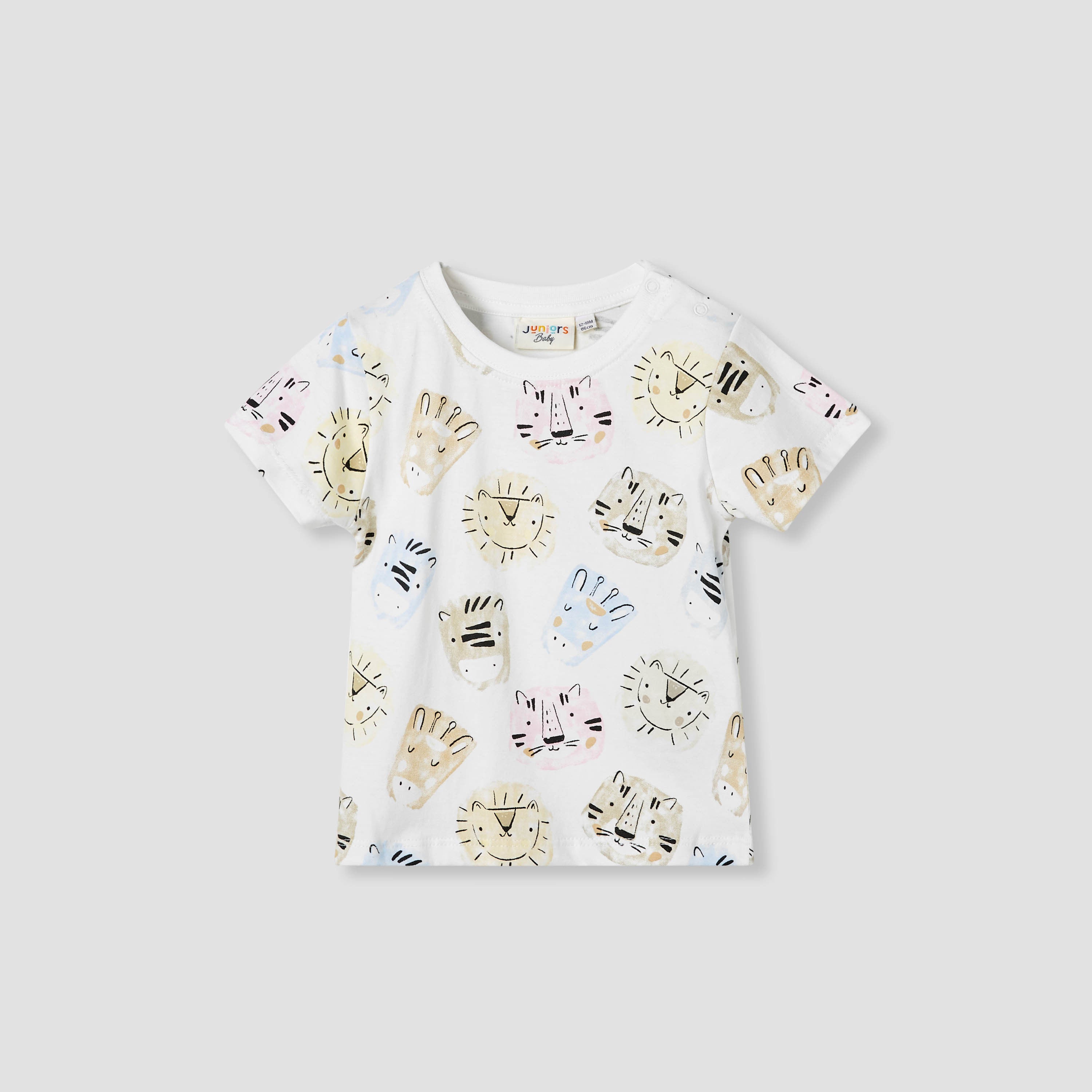Juniors Tiger Print T-shirt with Short Sleeves - White / 12-18 mths