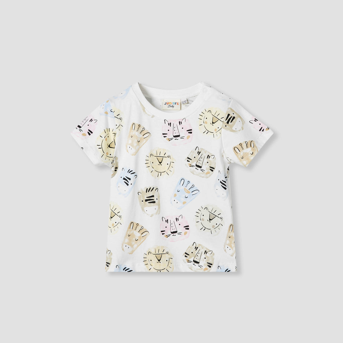 Juniors Tiger Print T-shirt with Short Sleeves - White / 12-18 mths