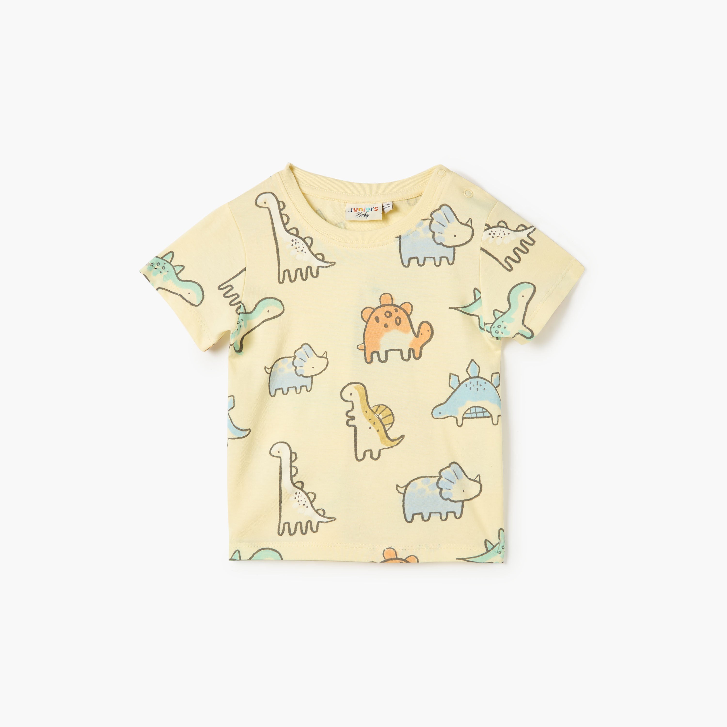 Juniors Dino Print T-shirt Short Sleeves and Button Closure - Yellow / 12-18 mths
