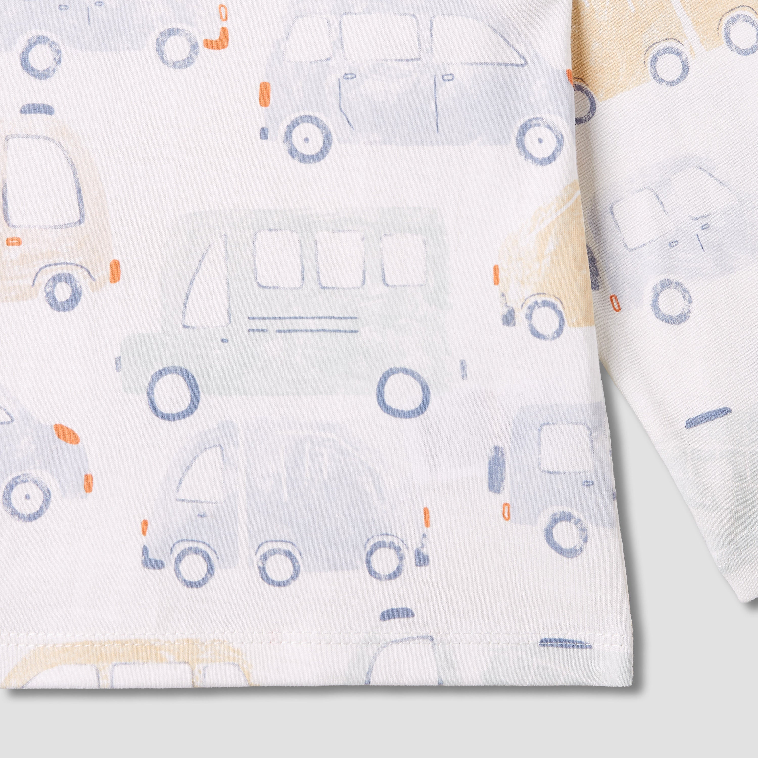 Juniors Car Print Crew Neck T-shirt with Long Sleeves