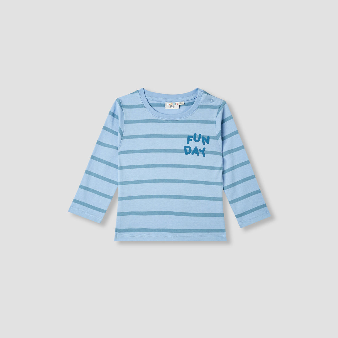 Juniors Striped Slogan Print T-Shirt with Long Sleeves - Blue / 12-18 mths