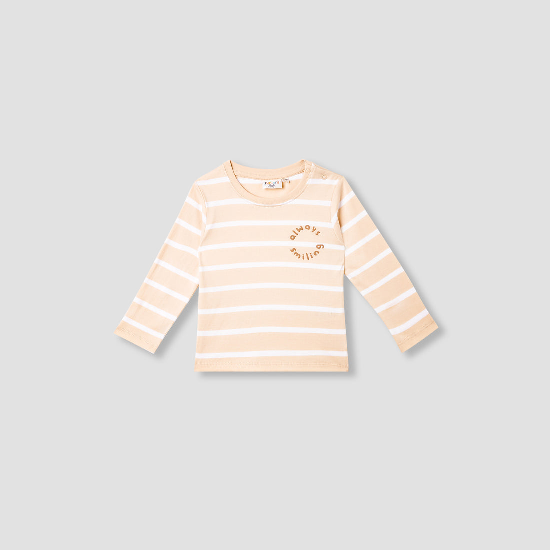 Juniors Striped Slogan Print T-Shirt with Long Sleeves - Beige / 12-18 mths