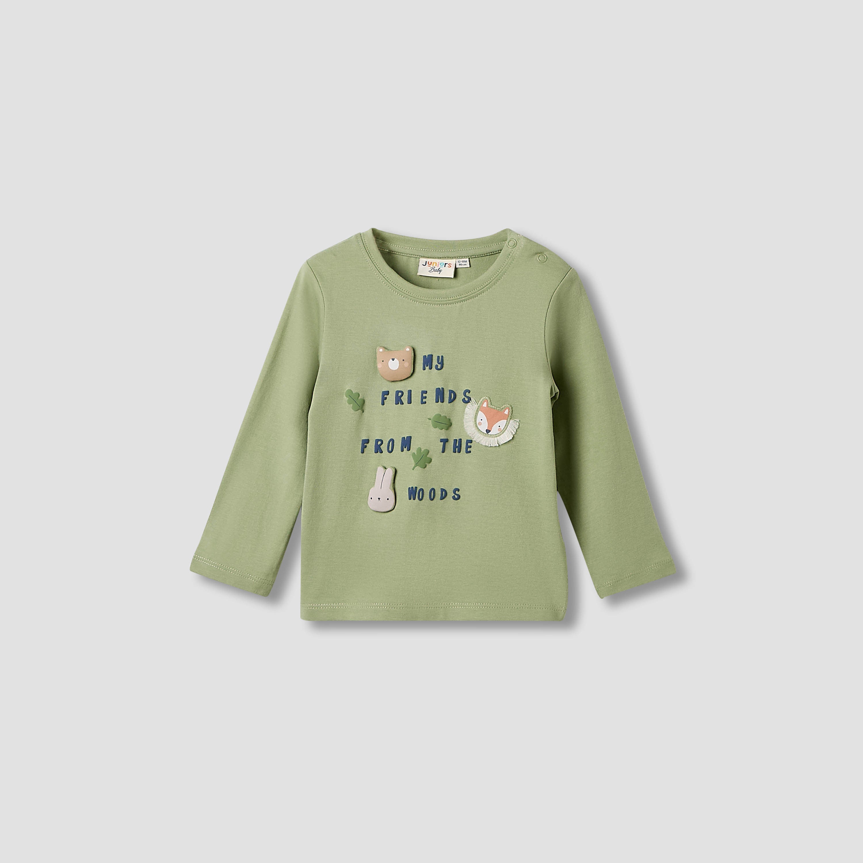 Juniors Boys Crew Neck T-shirt with Animal Print - Cotton - Long Sleeves - Set of 3