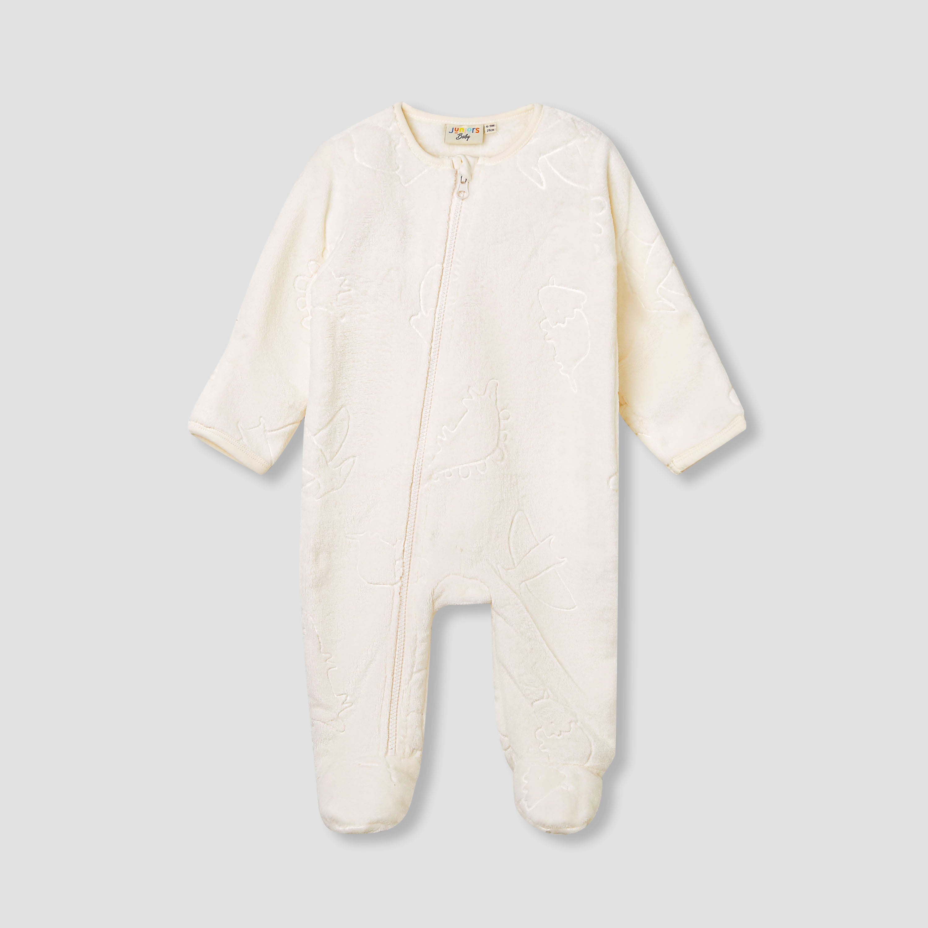 Juniors Dinosaur Embossed Coverall with Long Sleeves - Cream / 24-36 mths