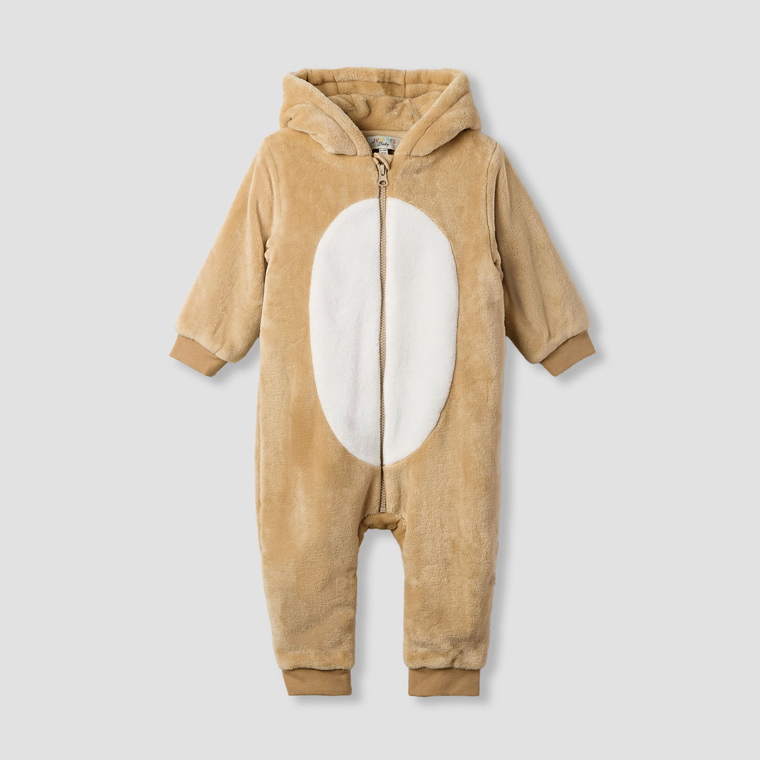 Juniors Hooded Neck Coverall with Zip Closure - Polyester - Long Sleeves - Brown / 12-18 mths