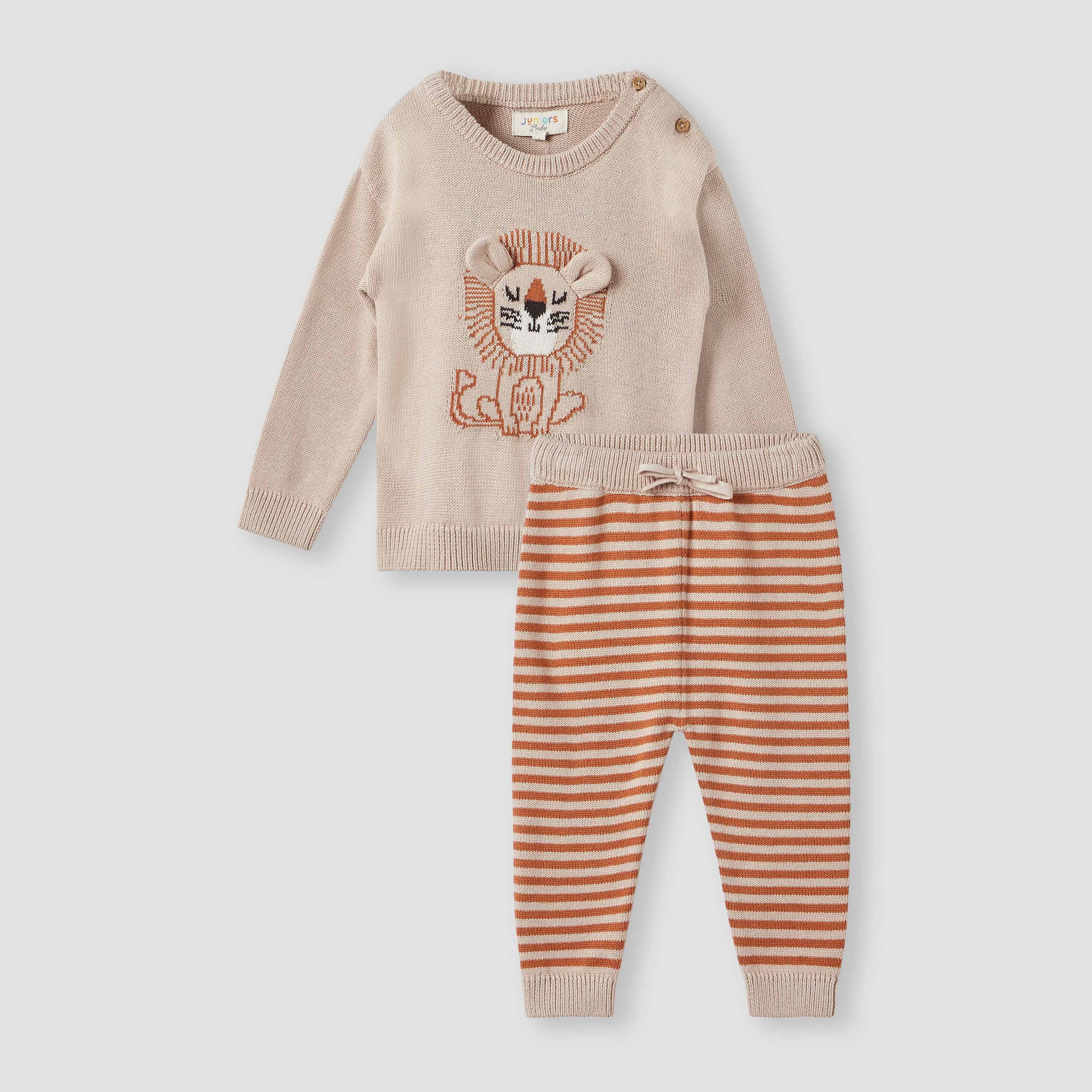 Juniors Lion Motif Sweater and Joggers Set - Beige / 18-24 mths