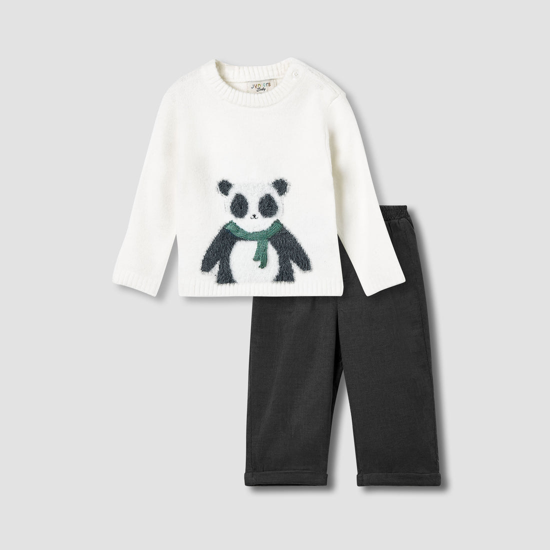 Juniors Boys Sweater and Pants Set with Panda Detail - Polyester Blend - Long Sleeves - Crew Neck - Multicolour / 24-36 mths