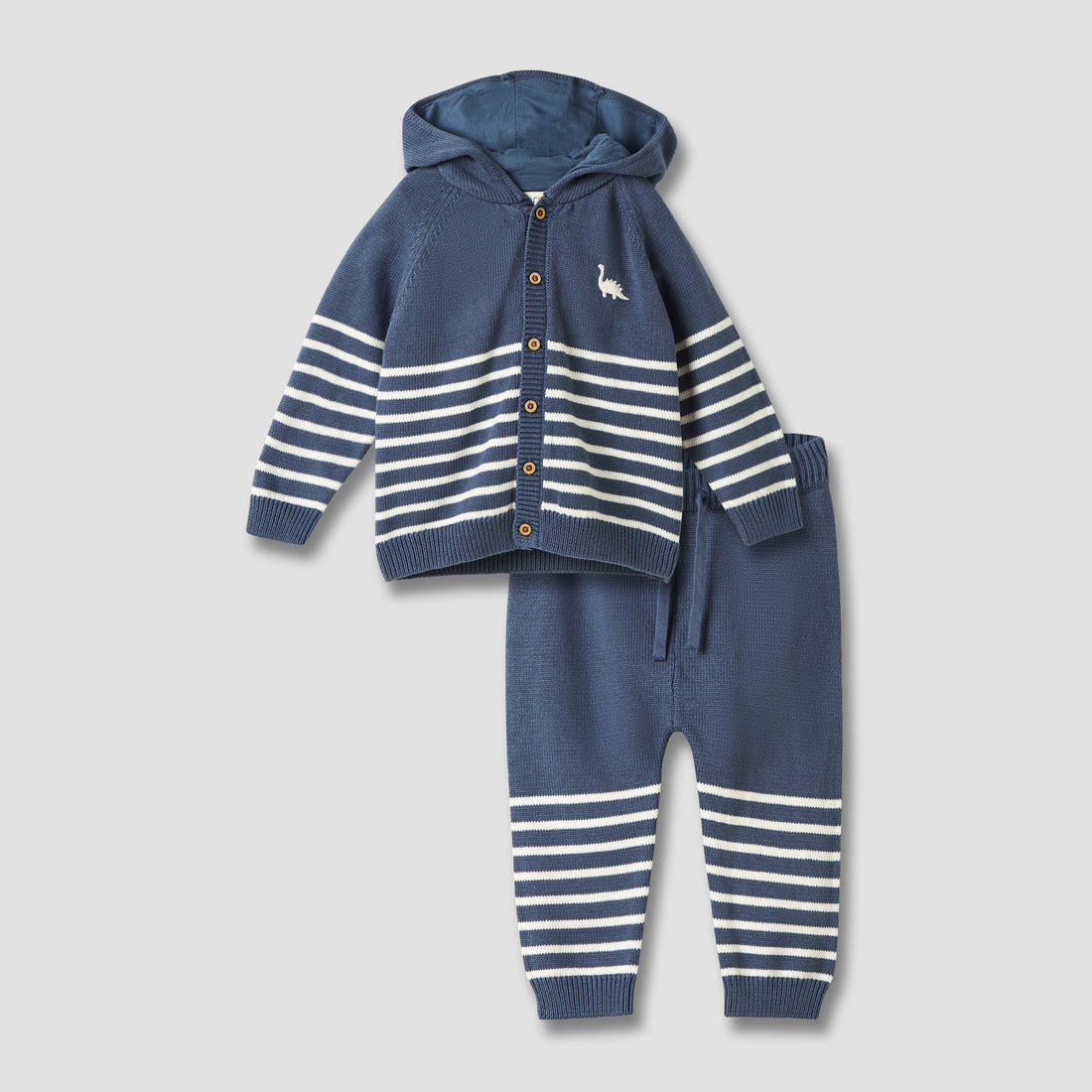 Juniors Striped Hooded Cardigan and Joggers Set - Blue / 12-18 mths