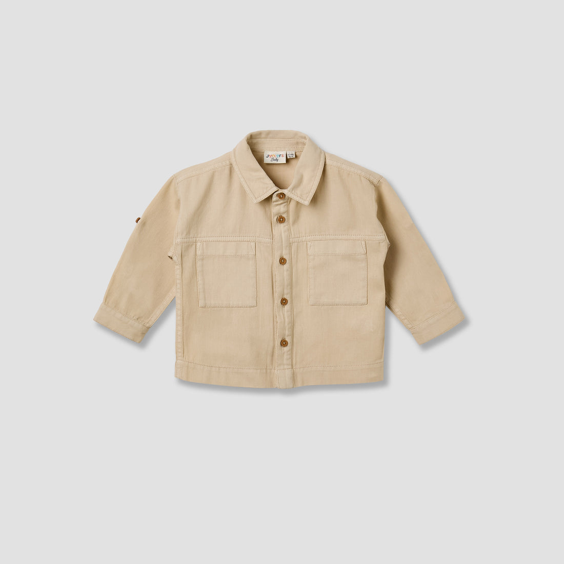 Juniors Boys Collared Shirt - Cotton - Long Sleeves - Beige / 12-18 mths