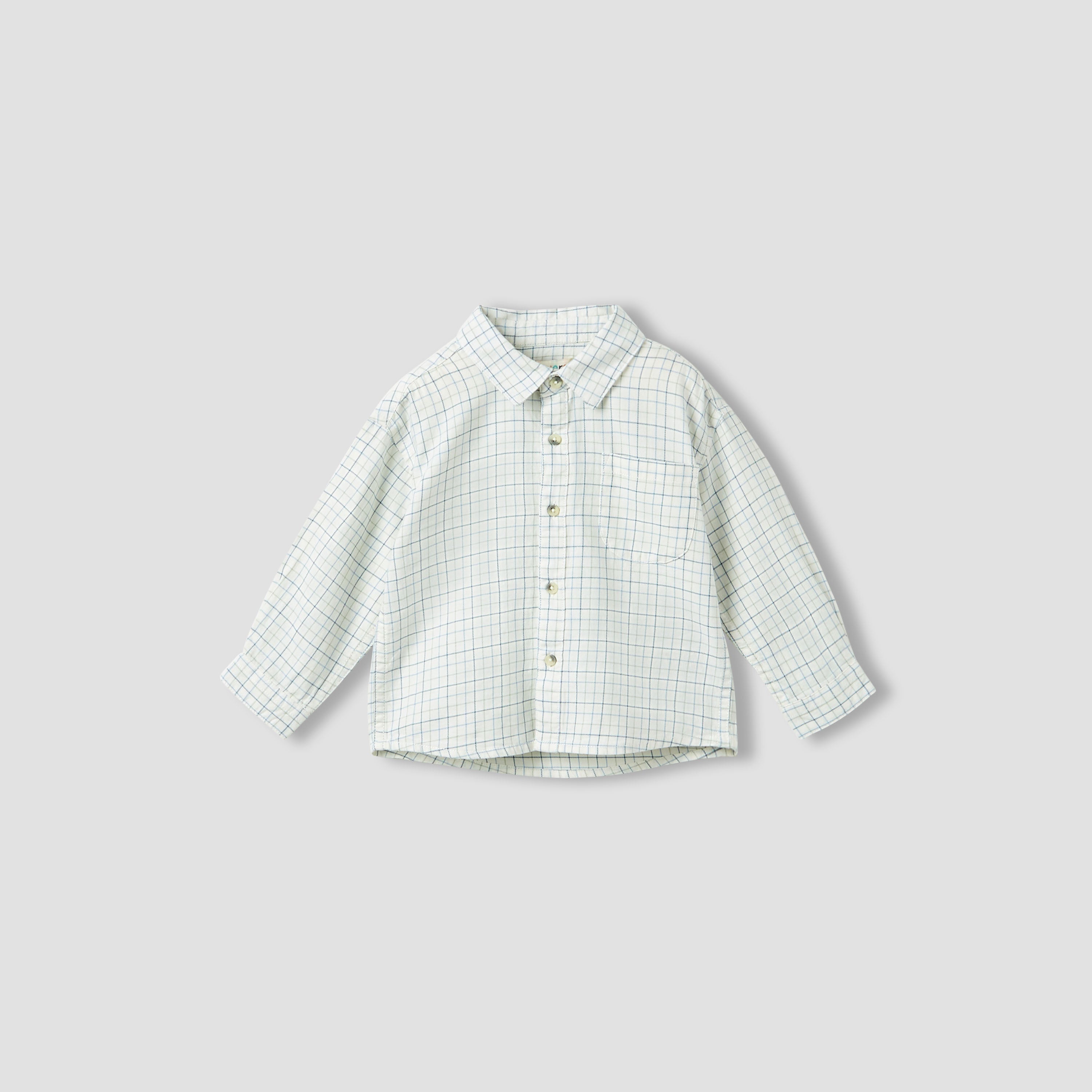 Juniors Boys Collared Neck Shirt with Pocket - Cotton - Long Sleeves - Cream / 12-18 mths