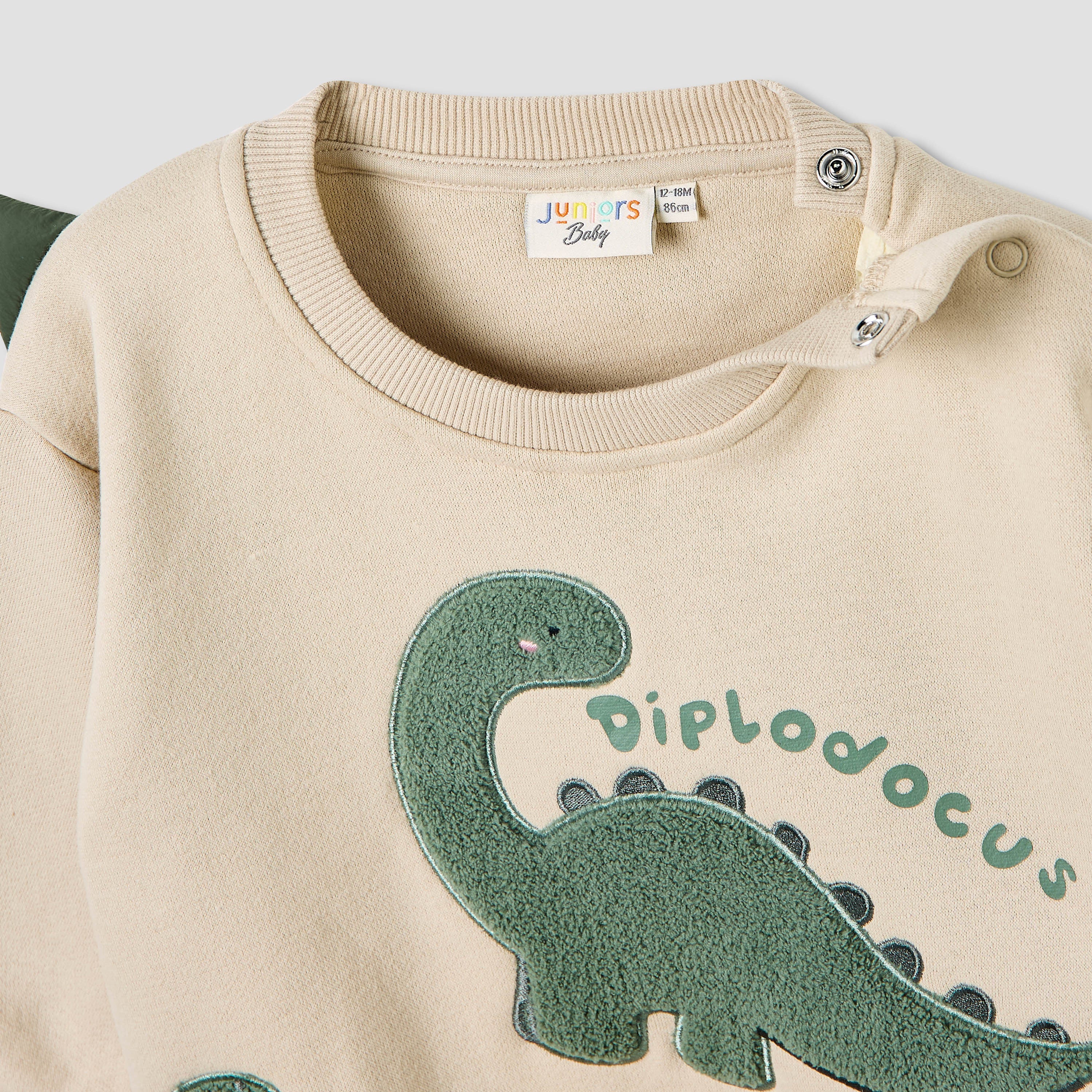Juniors Boys Sweatshirt and Joggers Set with Dinosaur Applique - Cotton - Long Sleeves - Crew Neck