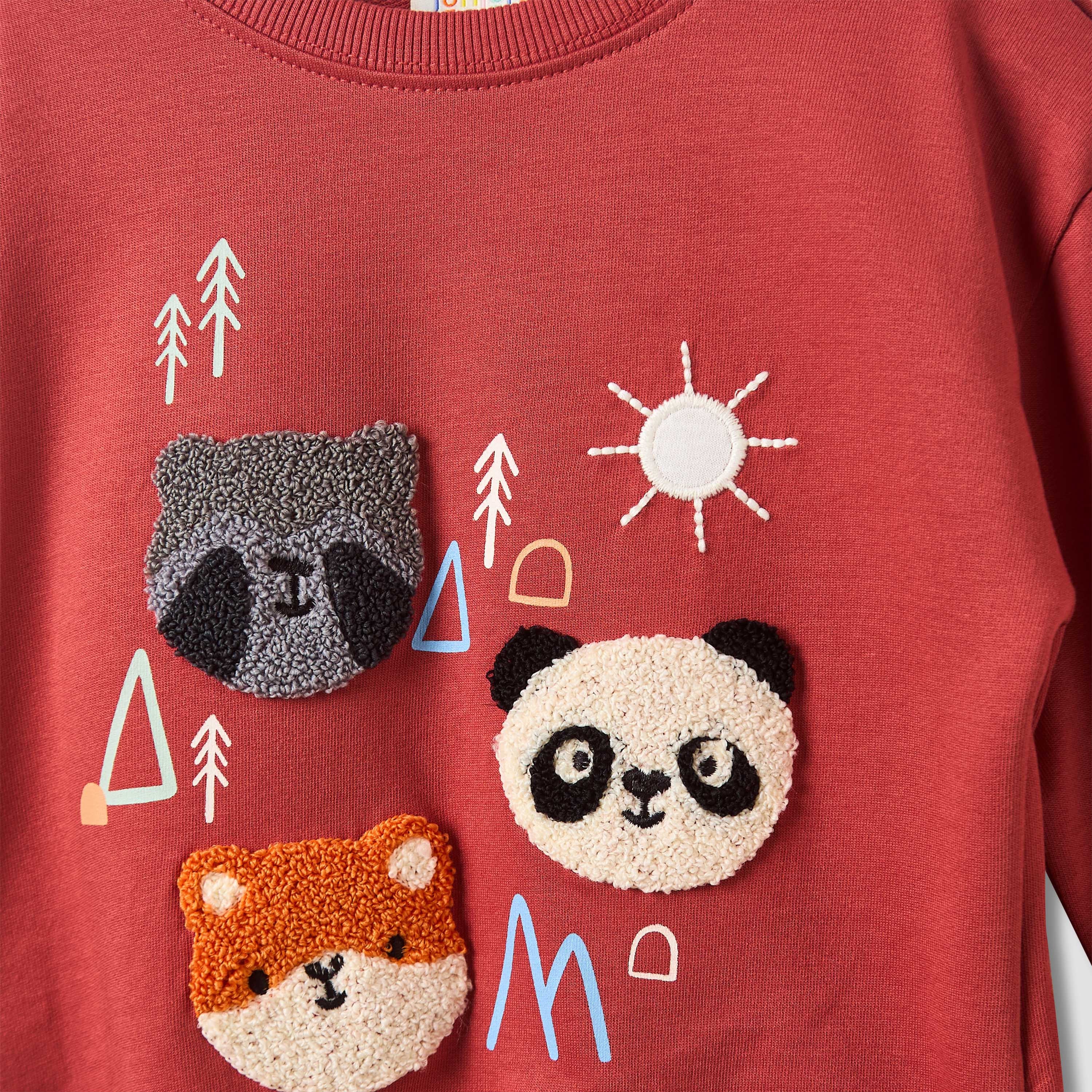 Juniors Boys Sweatshirt and Joggers Set with Animal Applique - Cotton - Long Sleeves - Crew Neck
