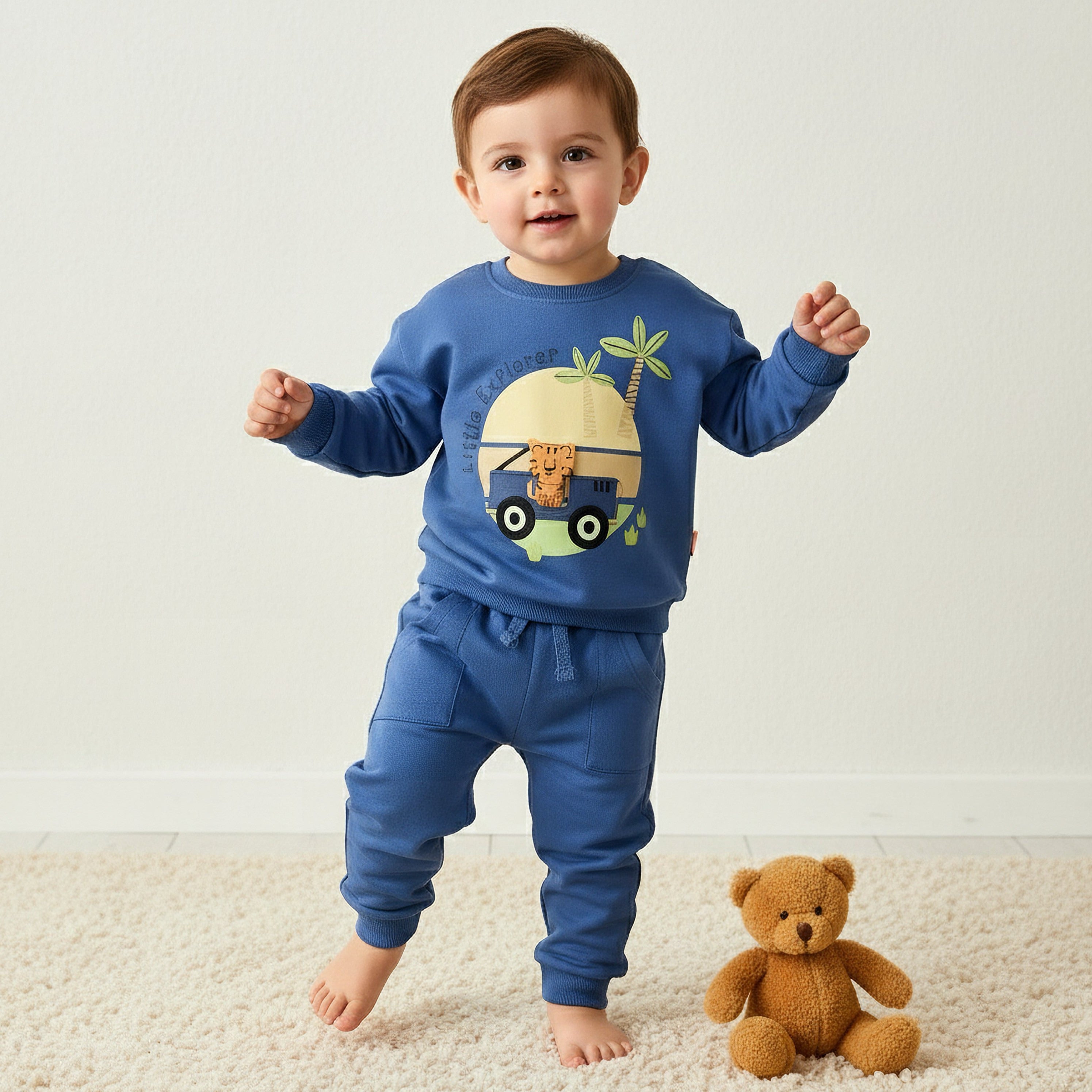 Juniors Boys Sweatshirt and Joggers Set with Animal Applique - Cotton - Long Sleeves - Crew Neck