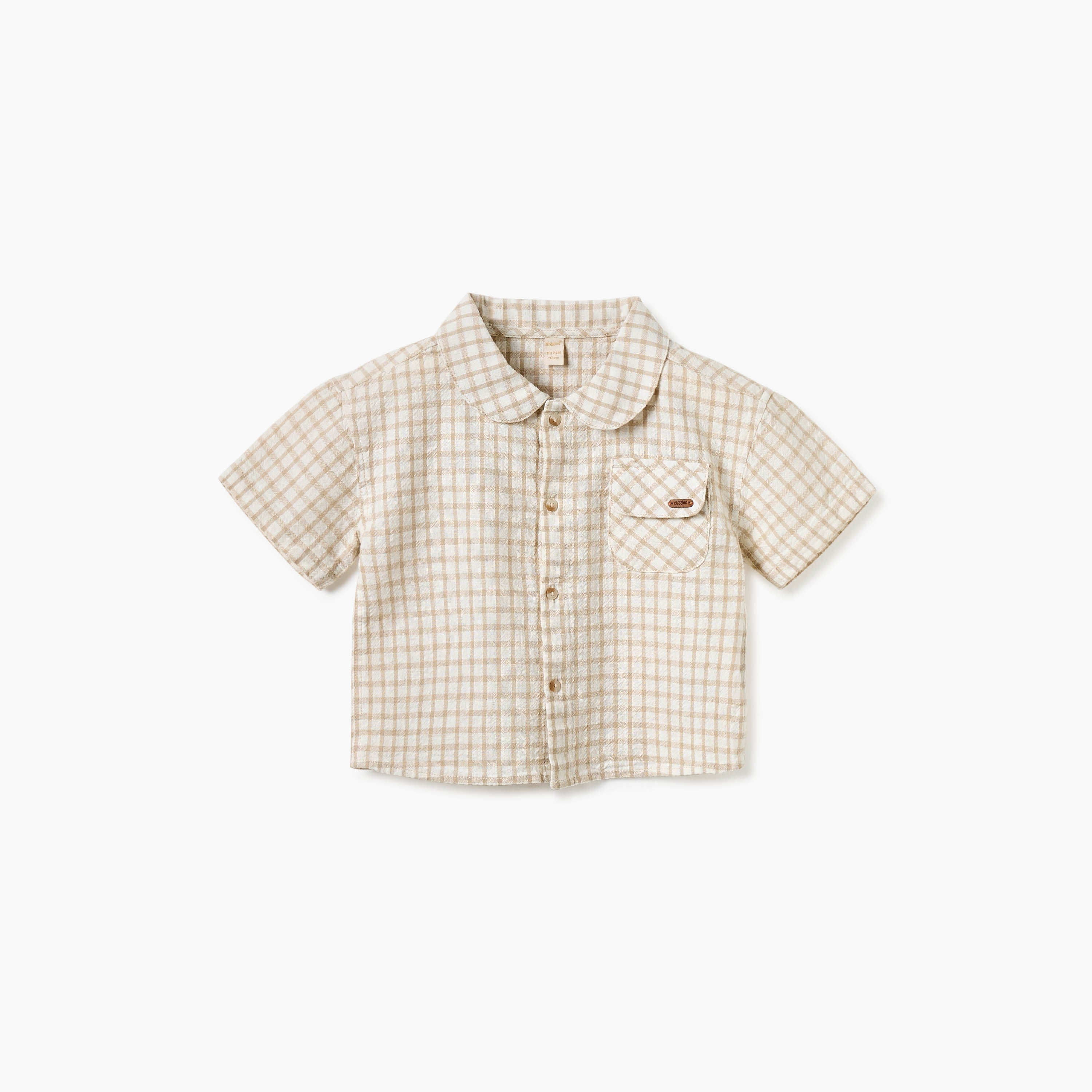 Giggles Checked Collared Shirt with Short Sleeves - Cream / 12-18 mths