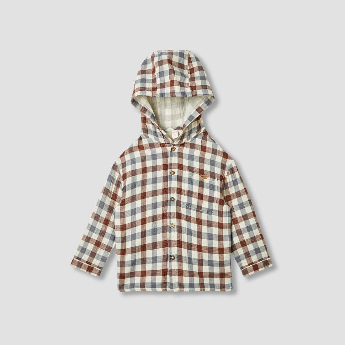 Giggles Checked Hooded Shirt with Long Sleeves